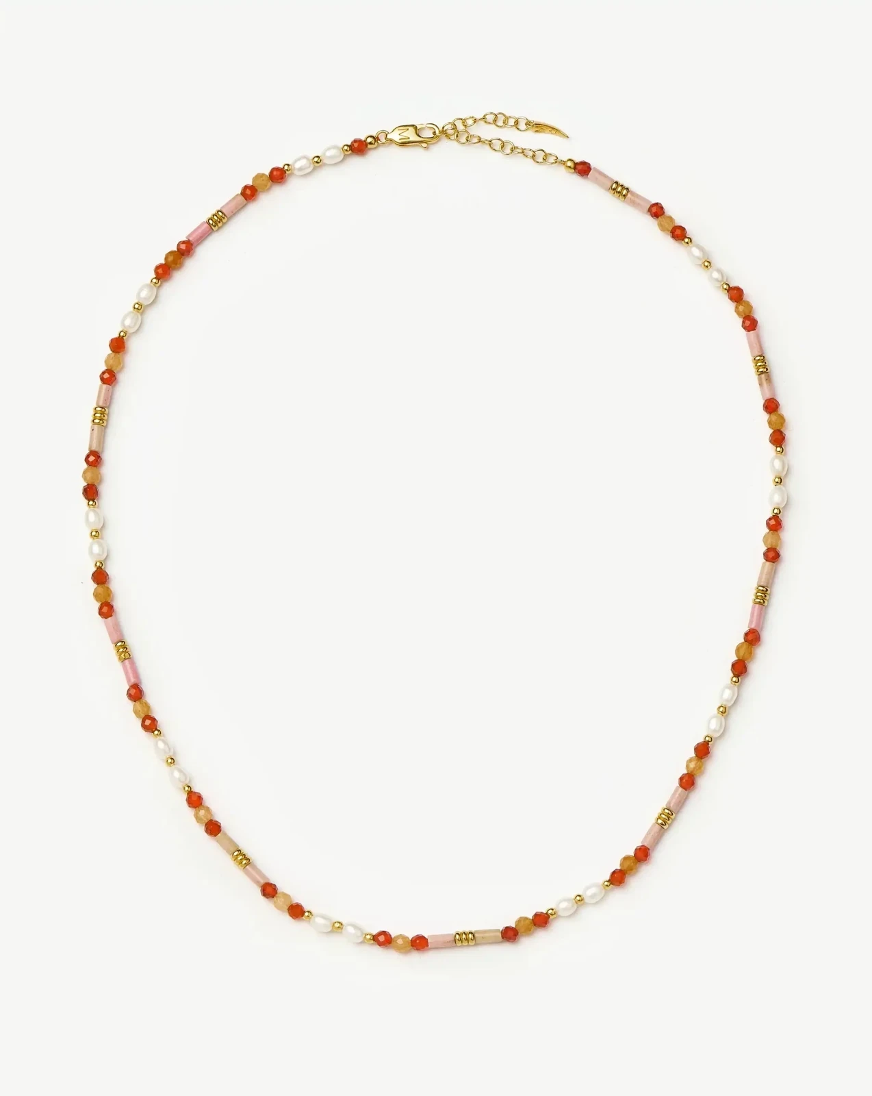Beaded Gemstone & Pearl Short Necklace | 18ct Gold Plated/Paloma Pink