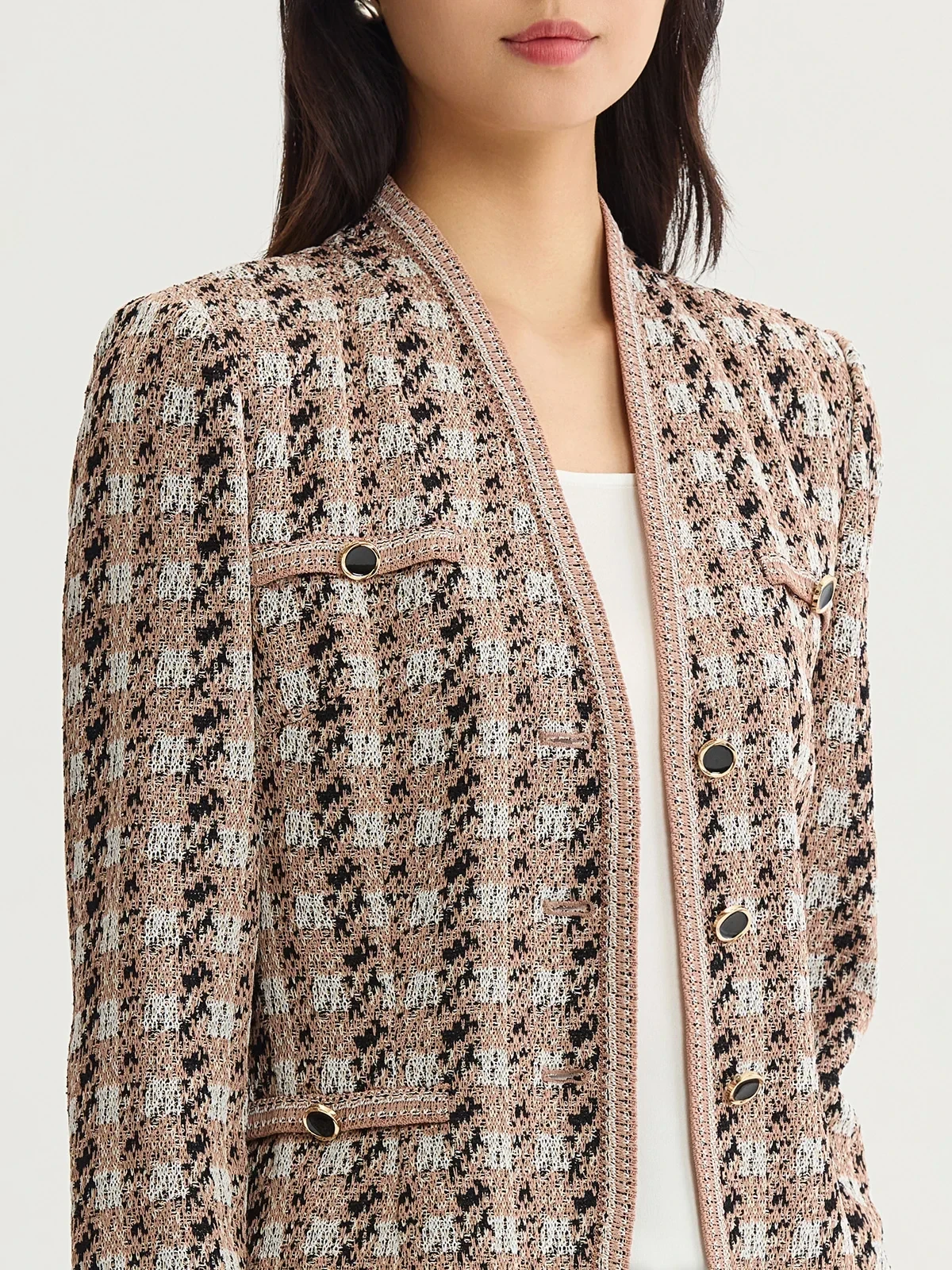 Tailored Houndstooth Tweed Knit Jacket, photo 4
