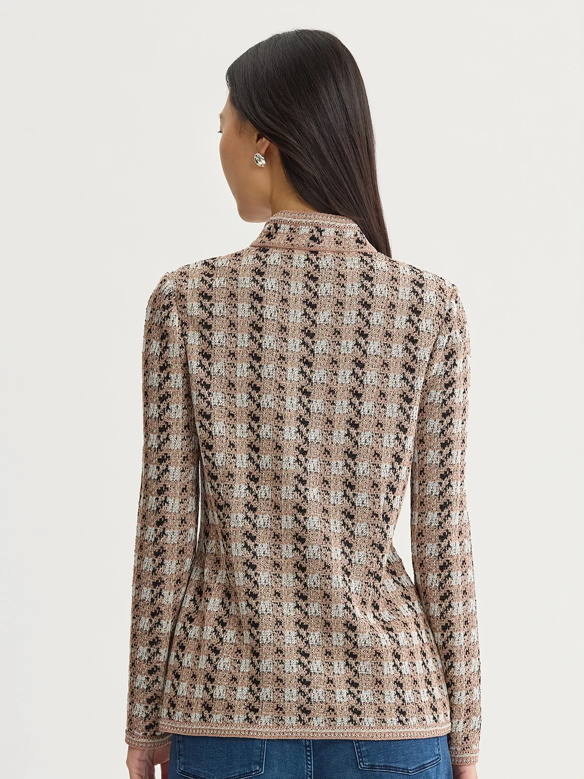 Tailored Houndstooth Tweed Knit Jacket, photo 5