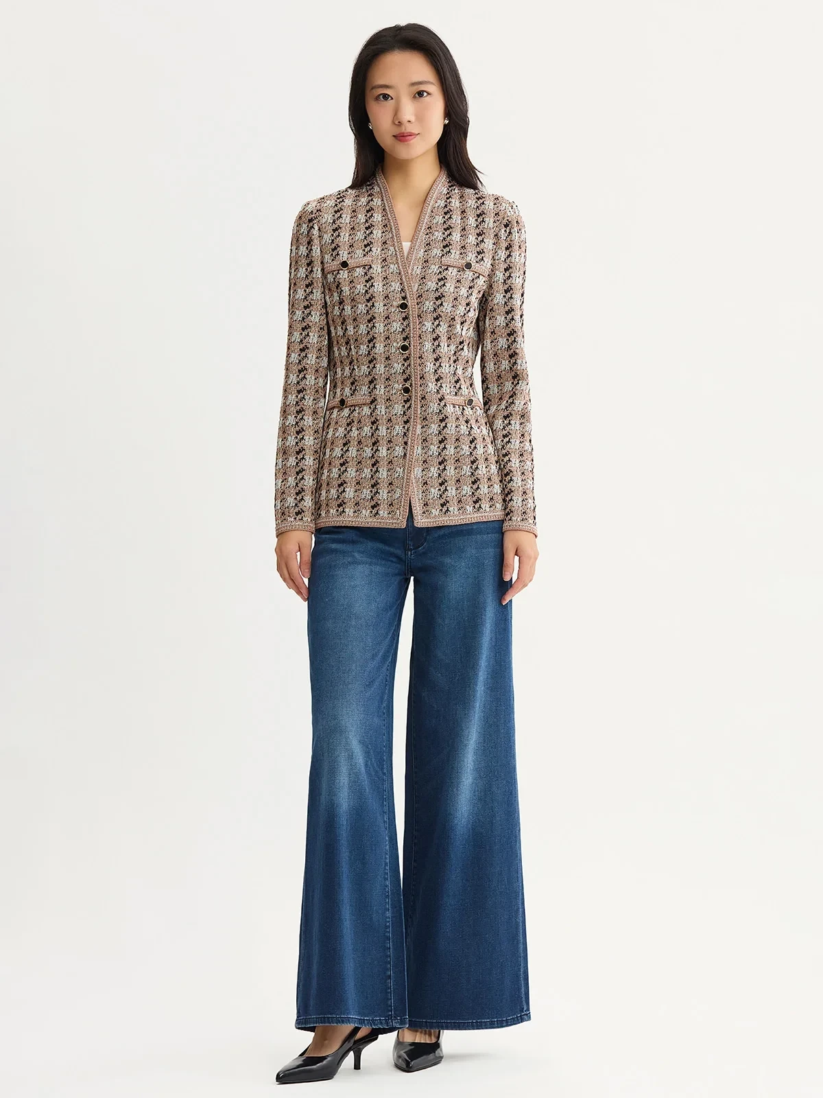 Tailored Houndstooth Tweed Knit Jacket, photo 6