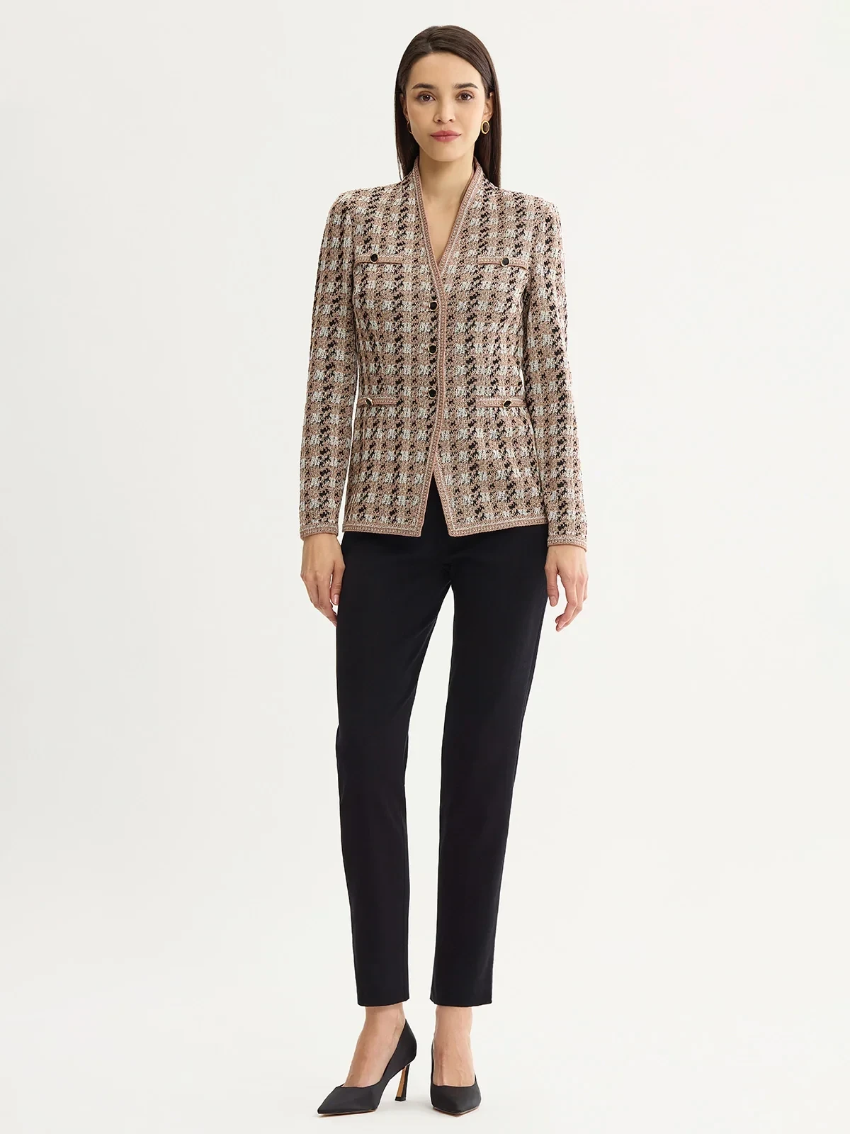 Tailored Houndstooth Tweed Knit Jacket, photo 7