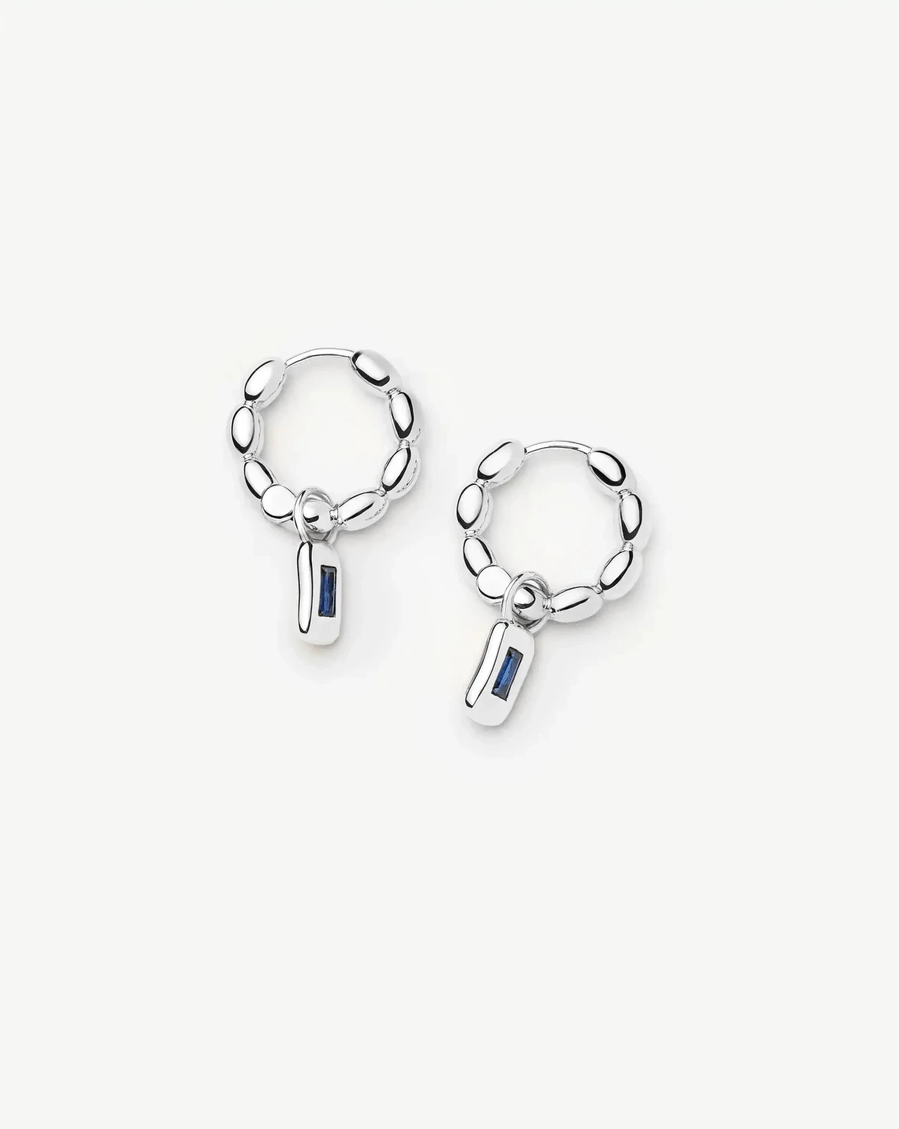Molten Gemstone Charm Hoop Earrings | Silver Plated/Lab Grown Blue Sapphire
