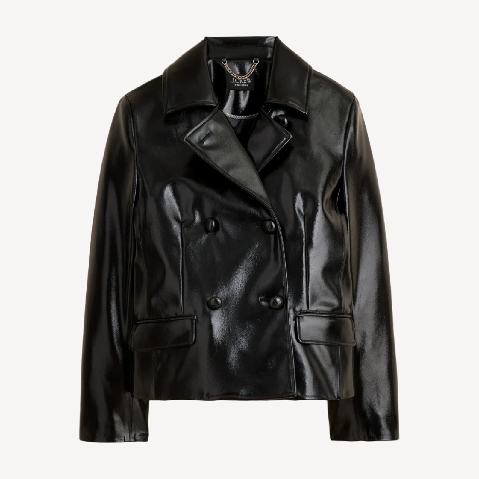 Cropped peacoat in faux patent leather