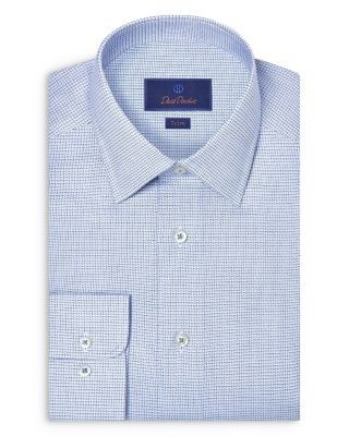David Donahue Trim Fit Stretch Twill Micro Check Dress Shirt