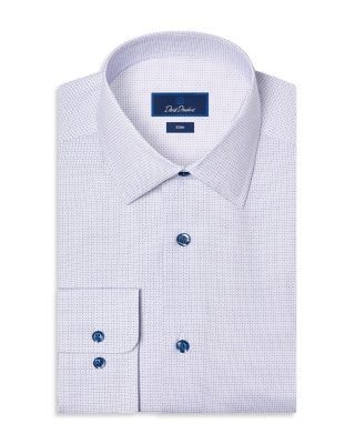 David Donahue Slim Fit Stretch Micro Geo Print Dress Shirt