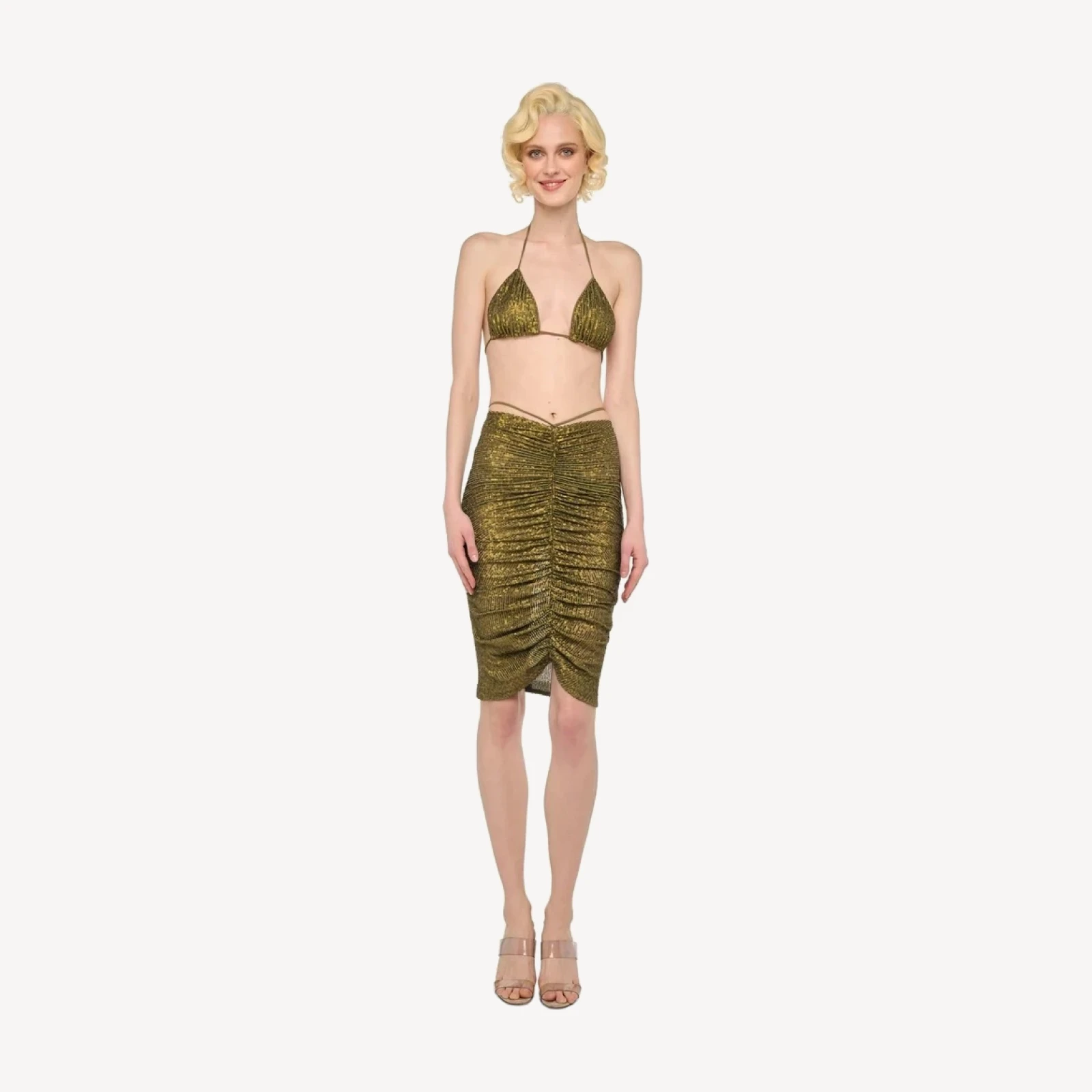 SHIRRED FRONT SKIRT TO KNEE