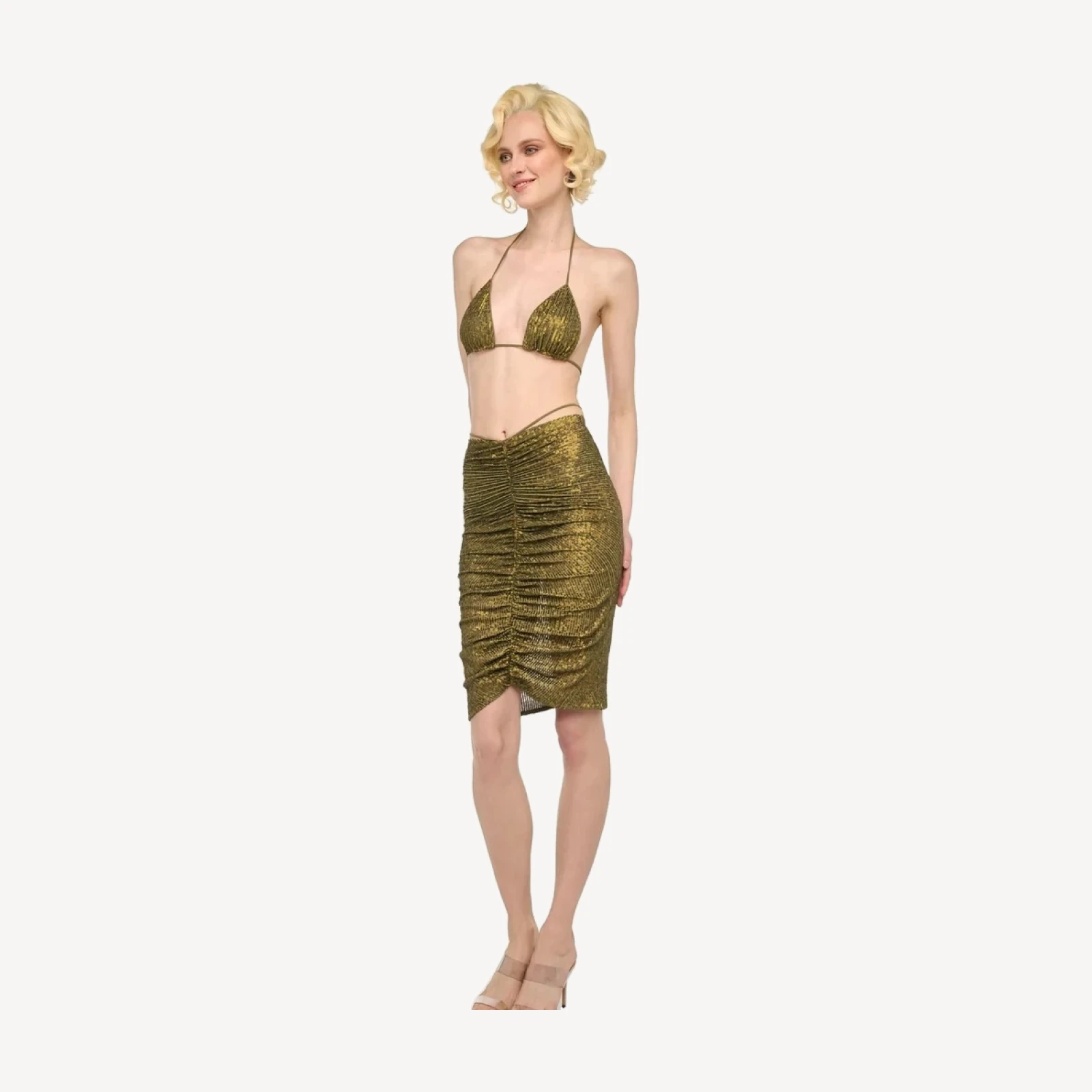 SHIRRED FRONT SKIRT TO KNEE