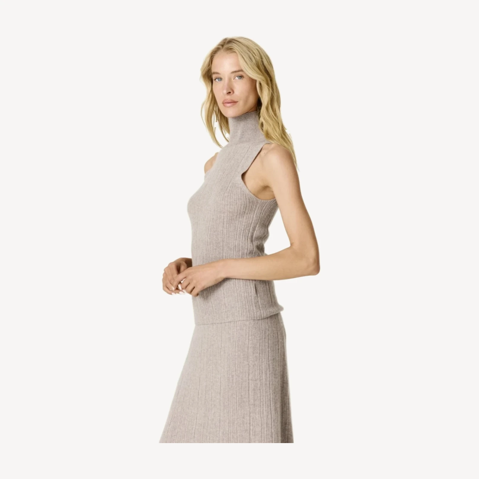 RENATA CASHMERE SLEEVELESS MOCK NECK - SMOKEY QUARTZ