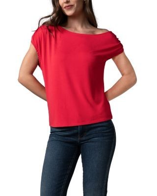 Liverpool Los Angeles Short Sleeve Asymmetric Off Shoulder Knit Top