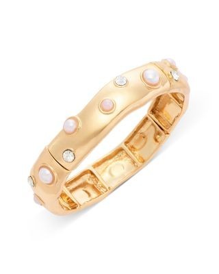 Aqua Cubic Zirconia & Imitation Pearl Bangle Bracelet - Exclusive