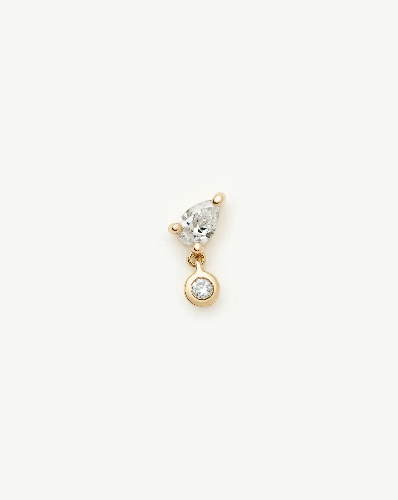 Solid Gold Pear Diamond Charm Flat Back Stud Earring | 9ct Solid Gold