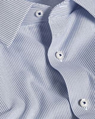 David Donahue Trim Fit Cotton Blend Stripe Dress Shirt