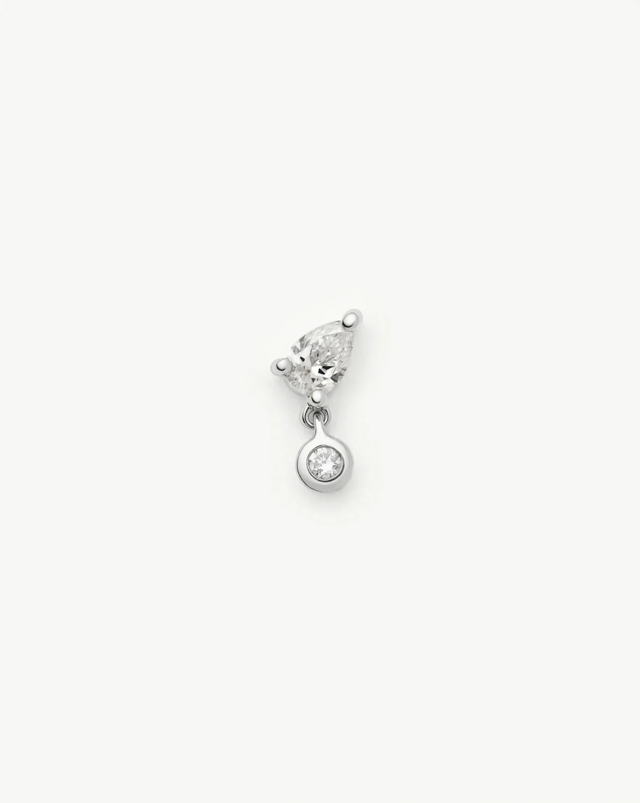 Solid Gold Pear Diamond Charm Flat Back Stud Earring | 9ct Solid White Gold