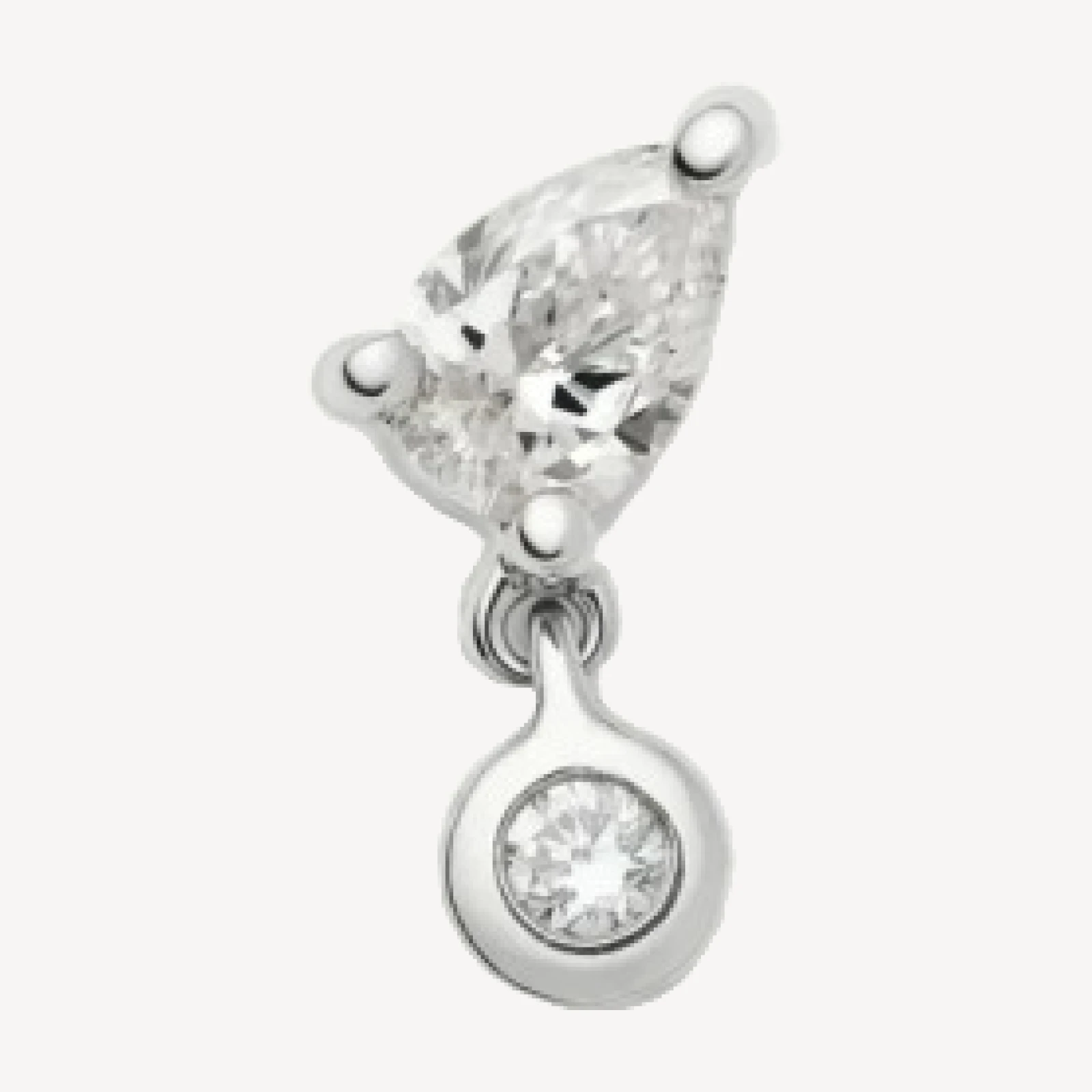 Solid Gold Pear Diamond Charm Flat Back Stud Earring | 9ct Solid White Gold