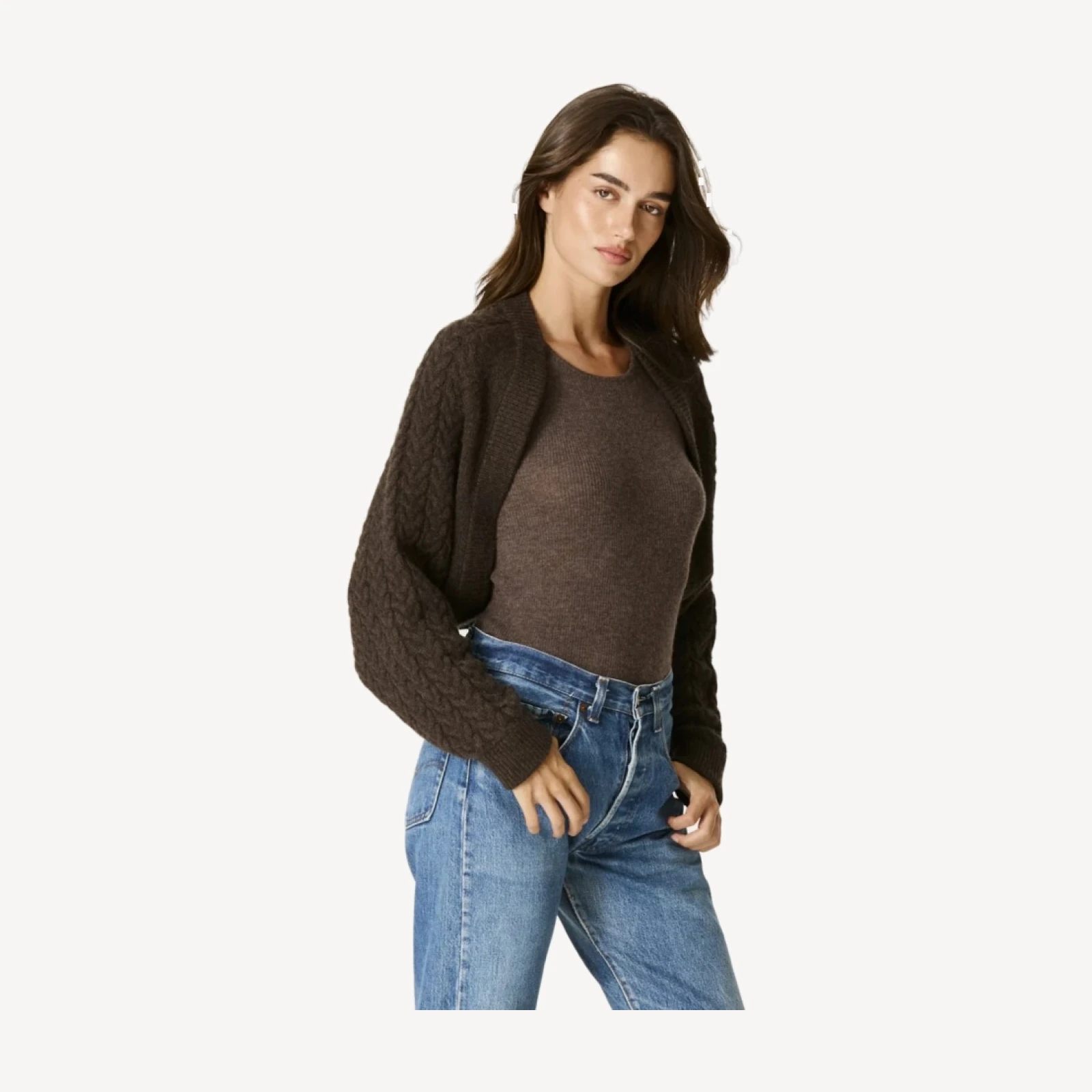 MIA CABLEKNIT SHRUG - COCOA