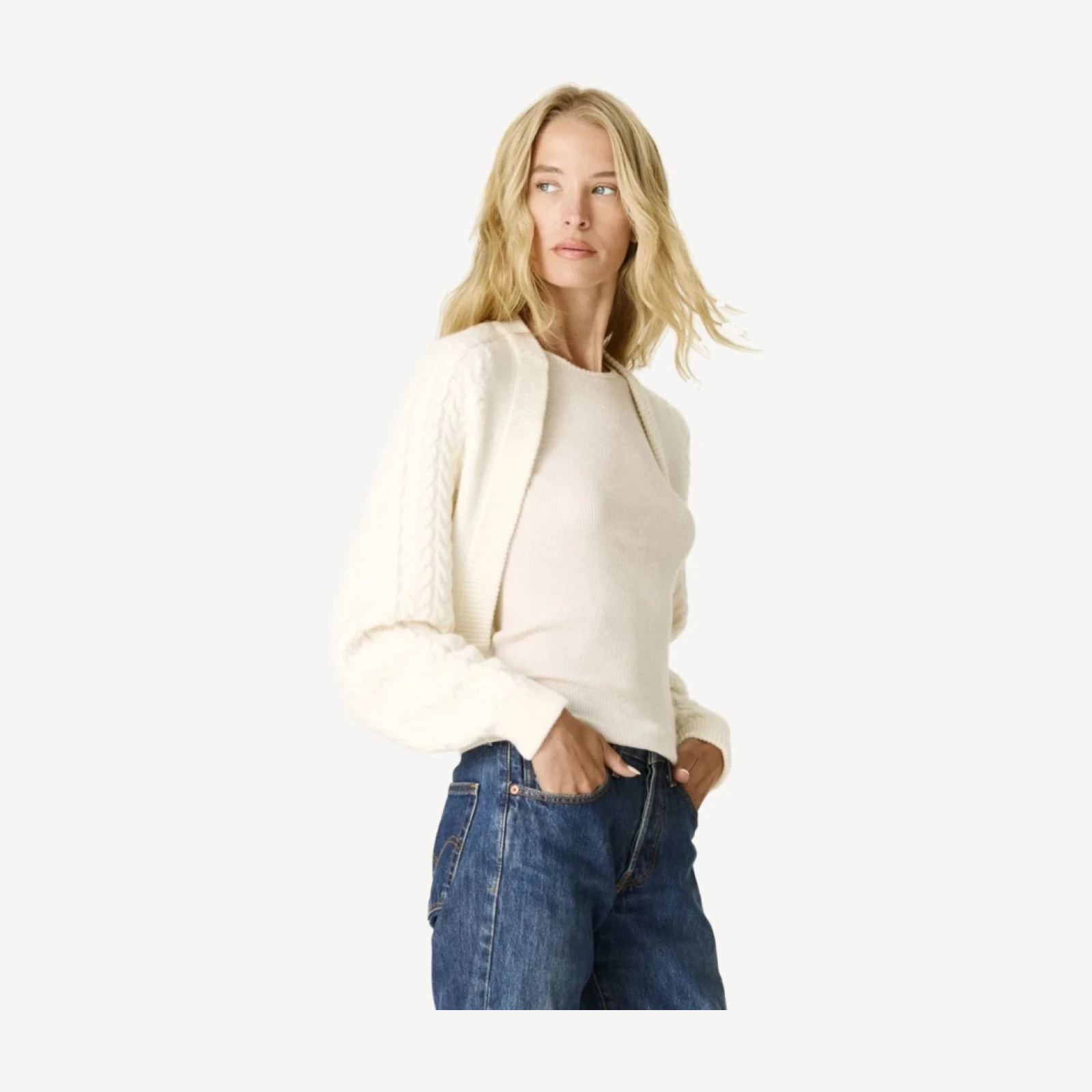 MIA CABLEKNIT SHRUG - ECRU