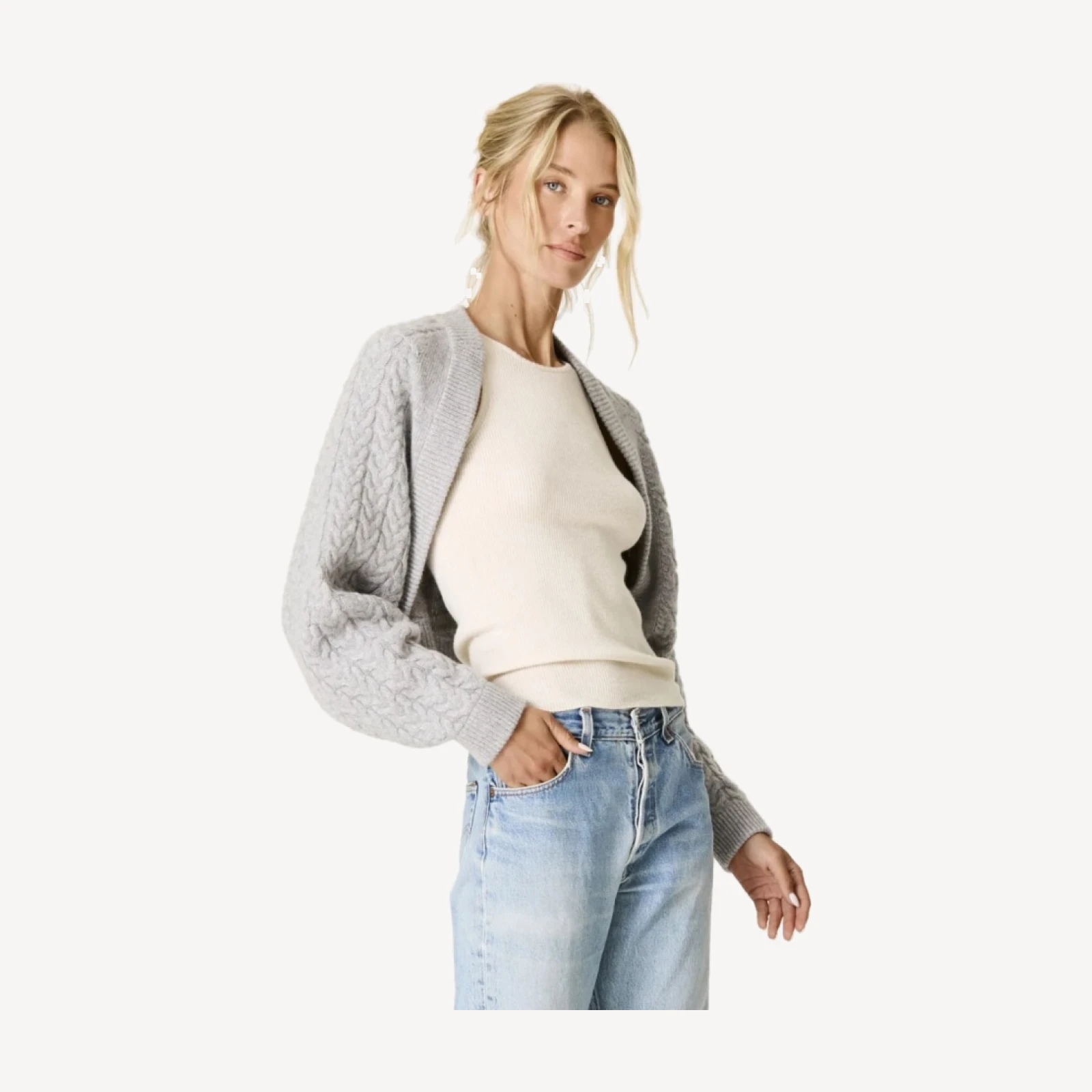MIA CABLEKNIT SHRUG - SHADOW HEATHER