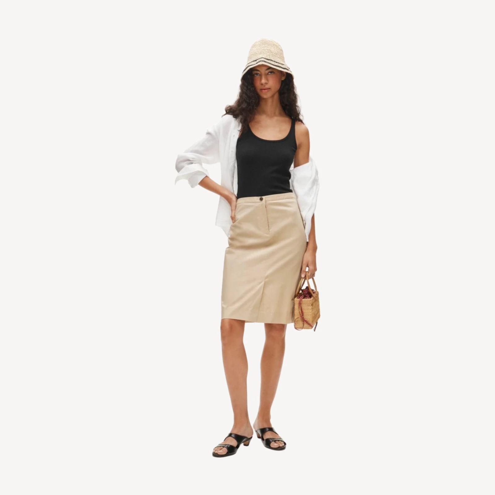 Pencil midi skirt in cotton poplin