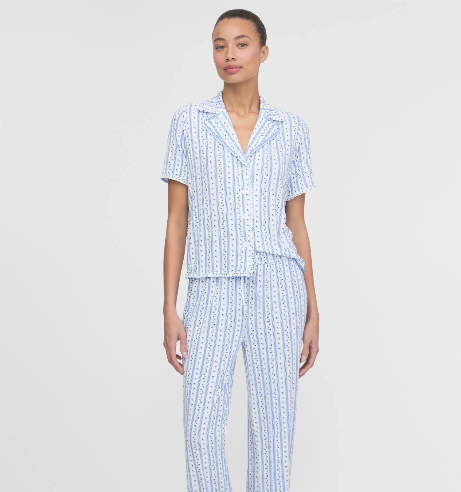 The Marina Pajama Set - Blue Petal Stripe