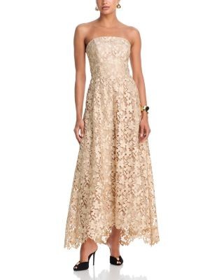 Aqua Strapless Floral Lace Gown - Exclusive