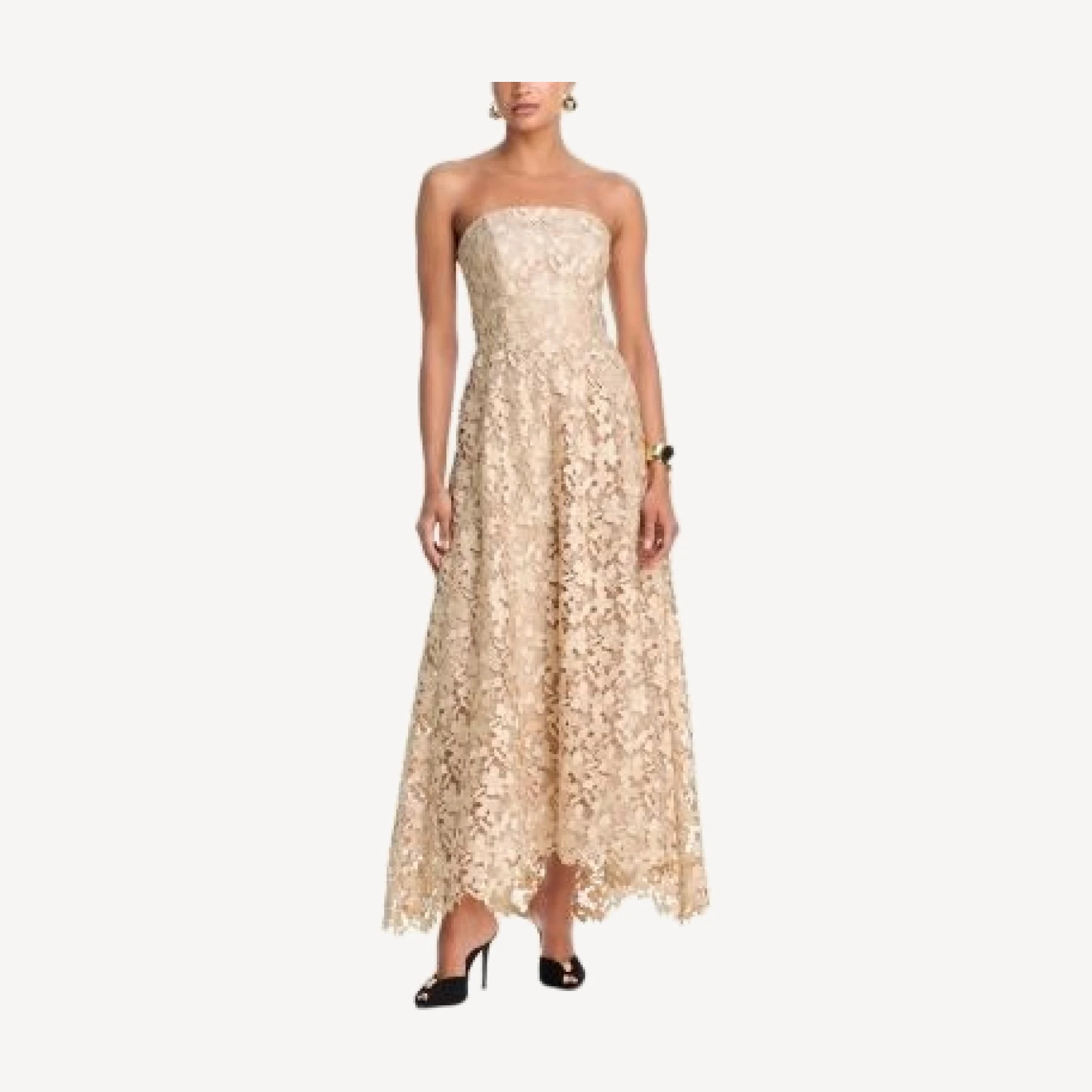 Aqua Strapless Floral Lace Gown - Exclusive
