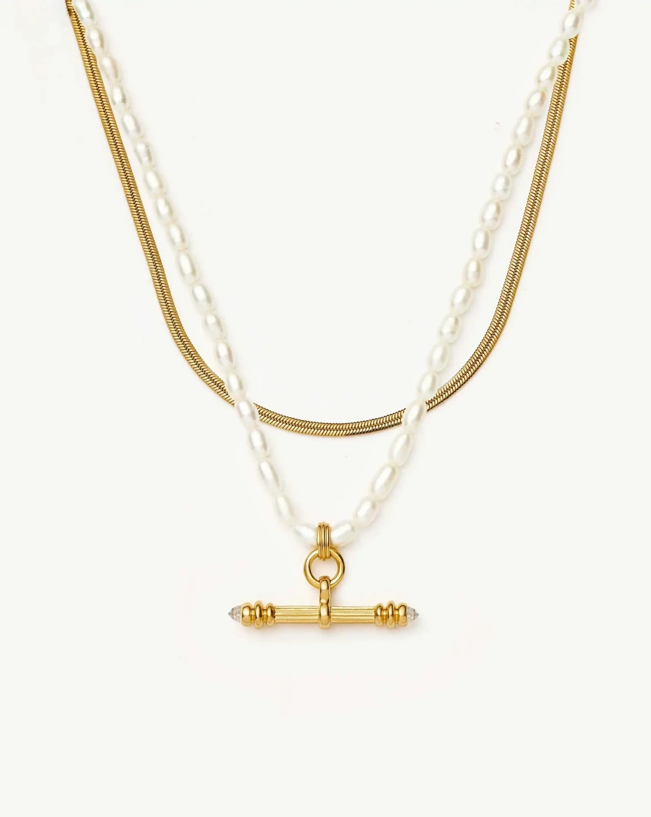 The Pearly T-bar Necklace Set | 18ct Gold Plated/Pearl
