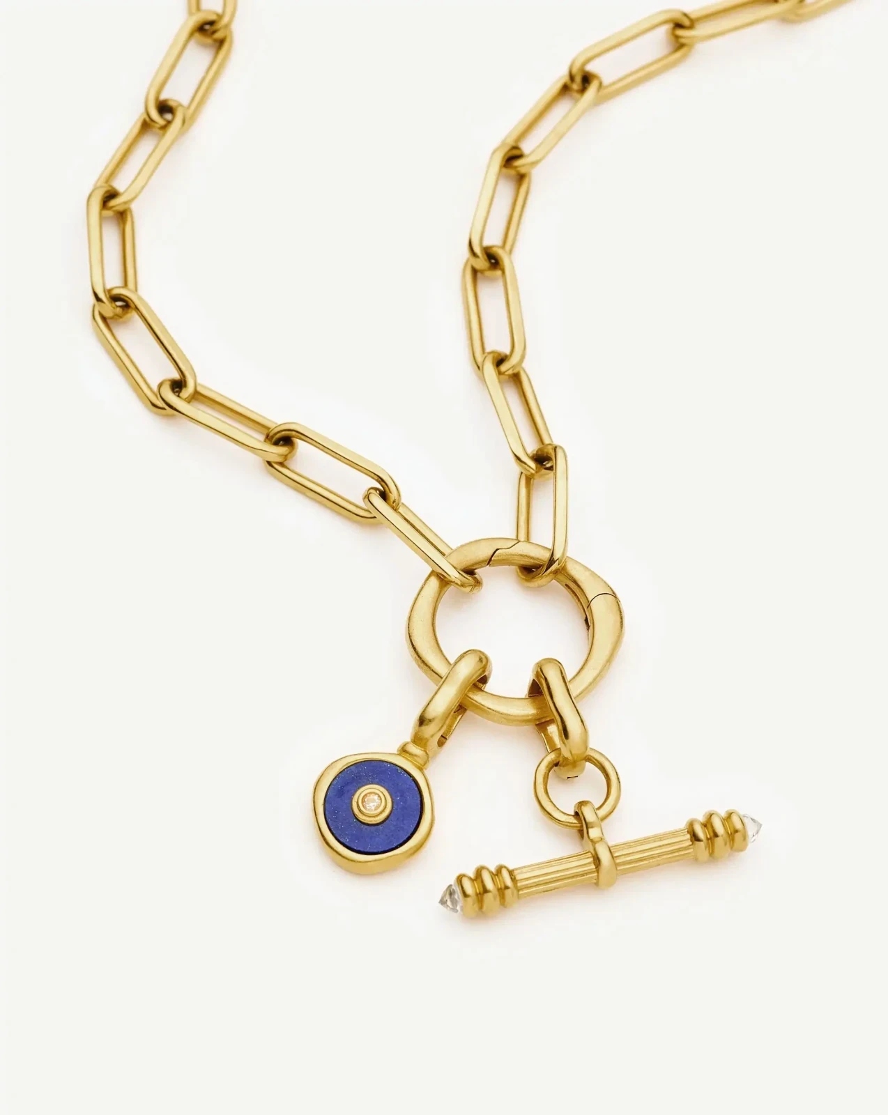 Harris Reed Keepsake T-Bar Charm Necklace | 18ct Gold Plated/Lapis Lazuli, Cubic Zirconia