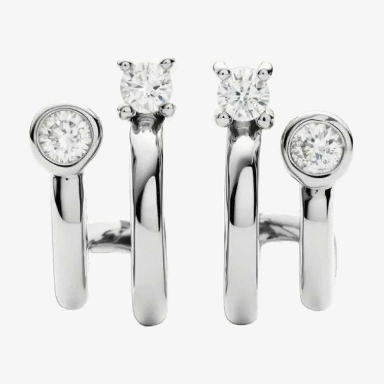 Stone Double Huggie Earrings | Silver Plated/Cubic Zirconia