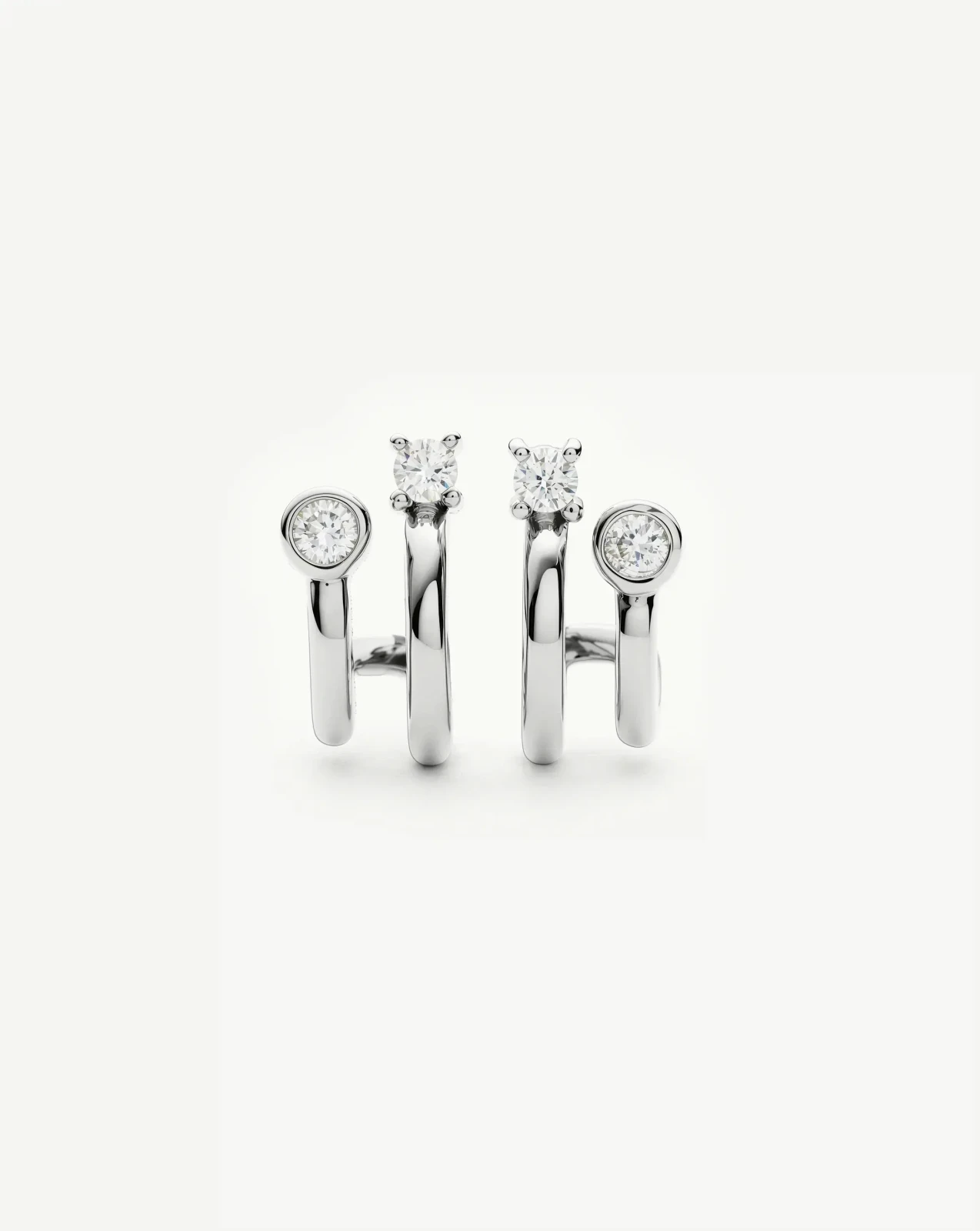 Stone Double Huggie Earrings | Silver Plated/Cubic Zirconia