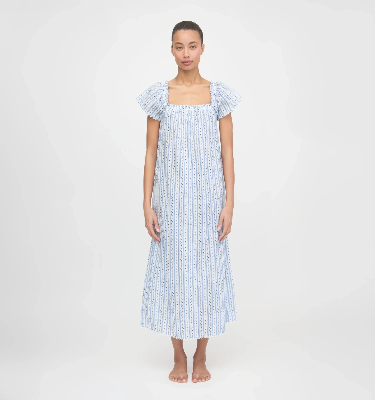 The Therese Nightgown - Blue Petal Stripe