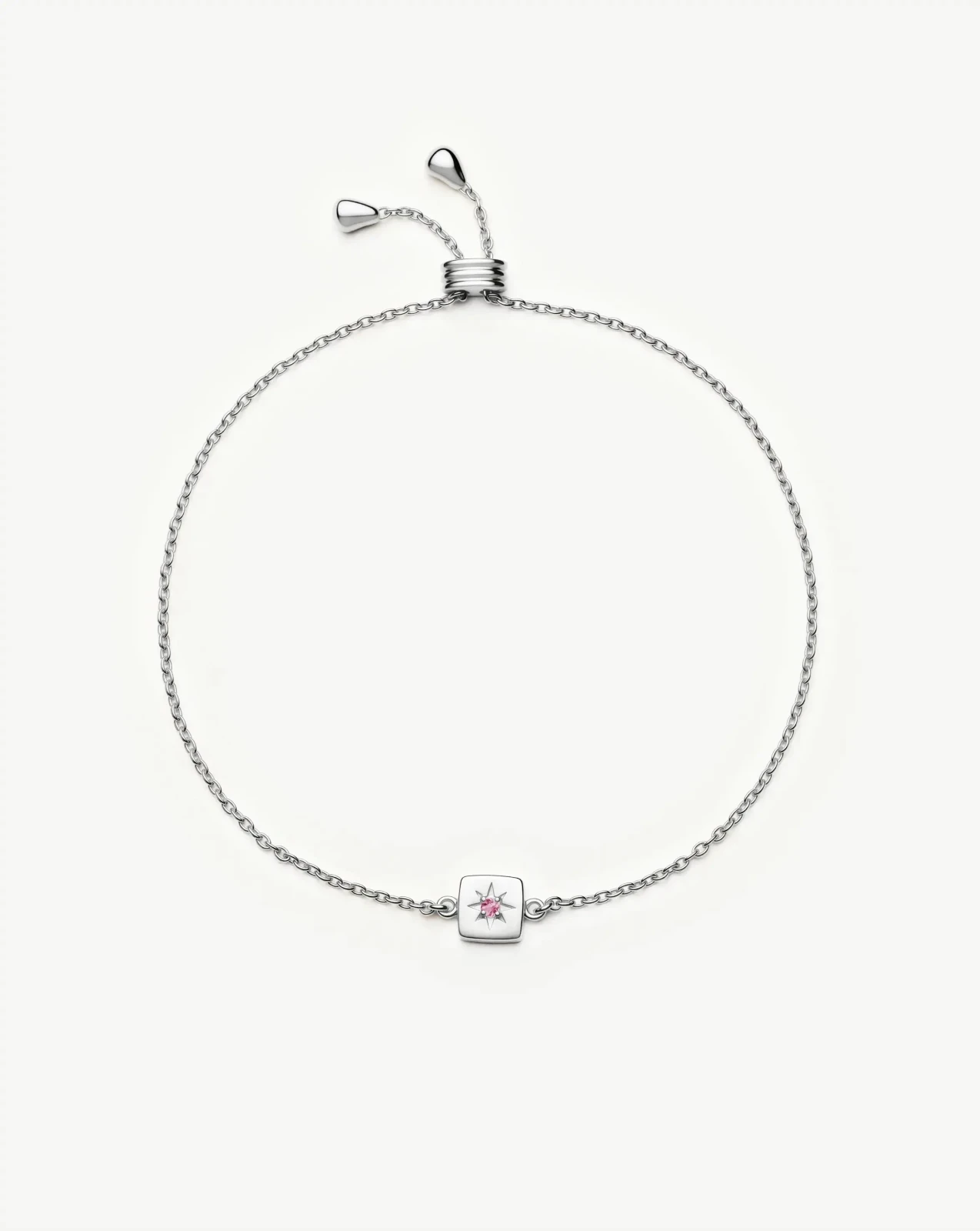 October Birthstone Slider Bracelet | Silver Plated/Pink Tourmaline