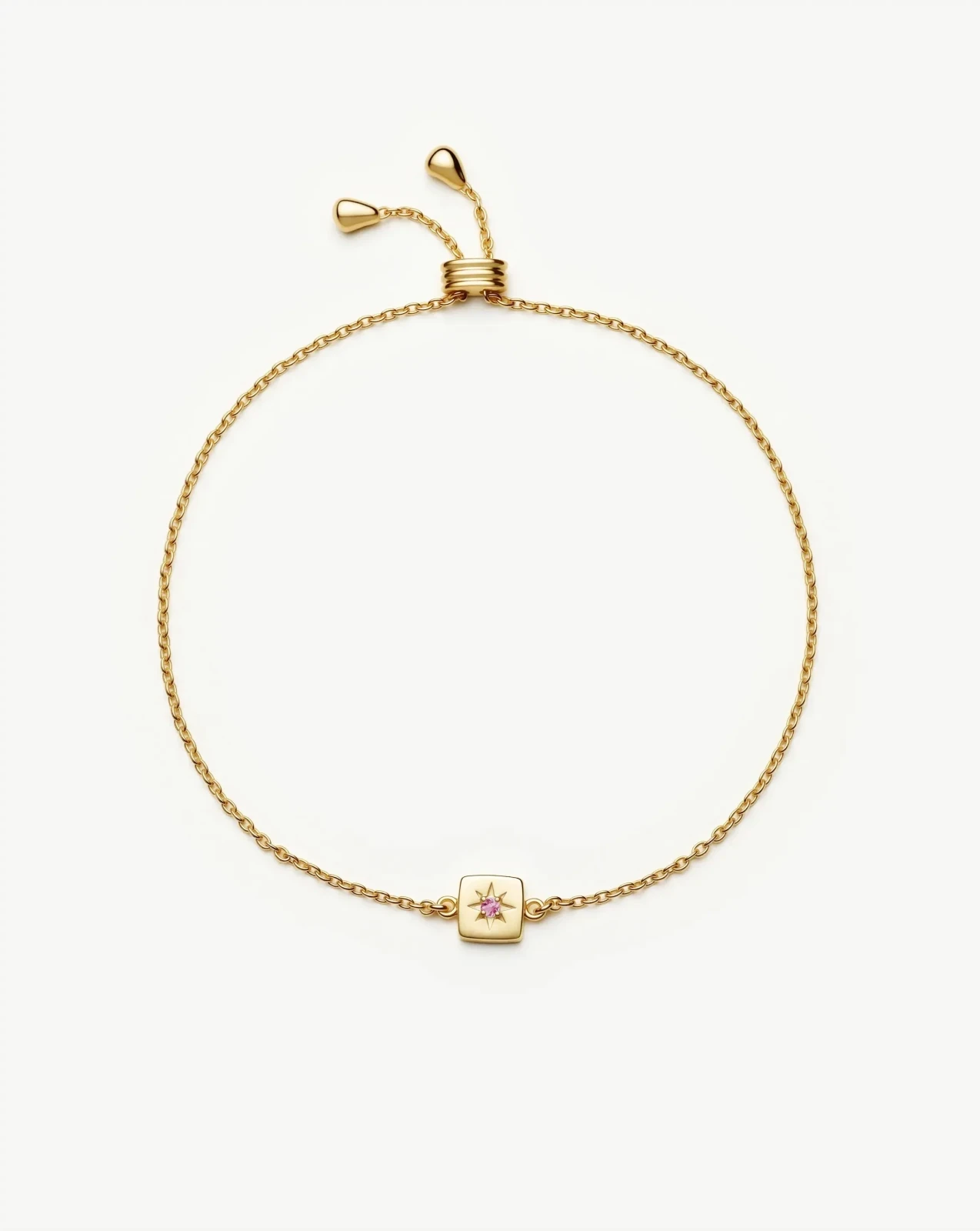 October Birthstone Slider Bracelet | 18ct Gold Plated/Pink Tourmaline