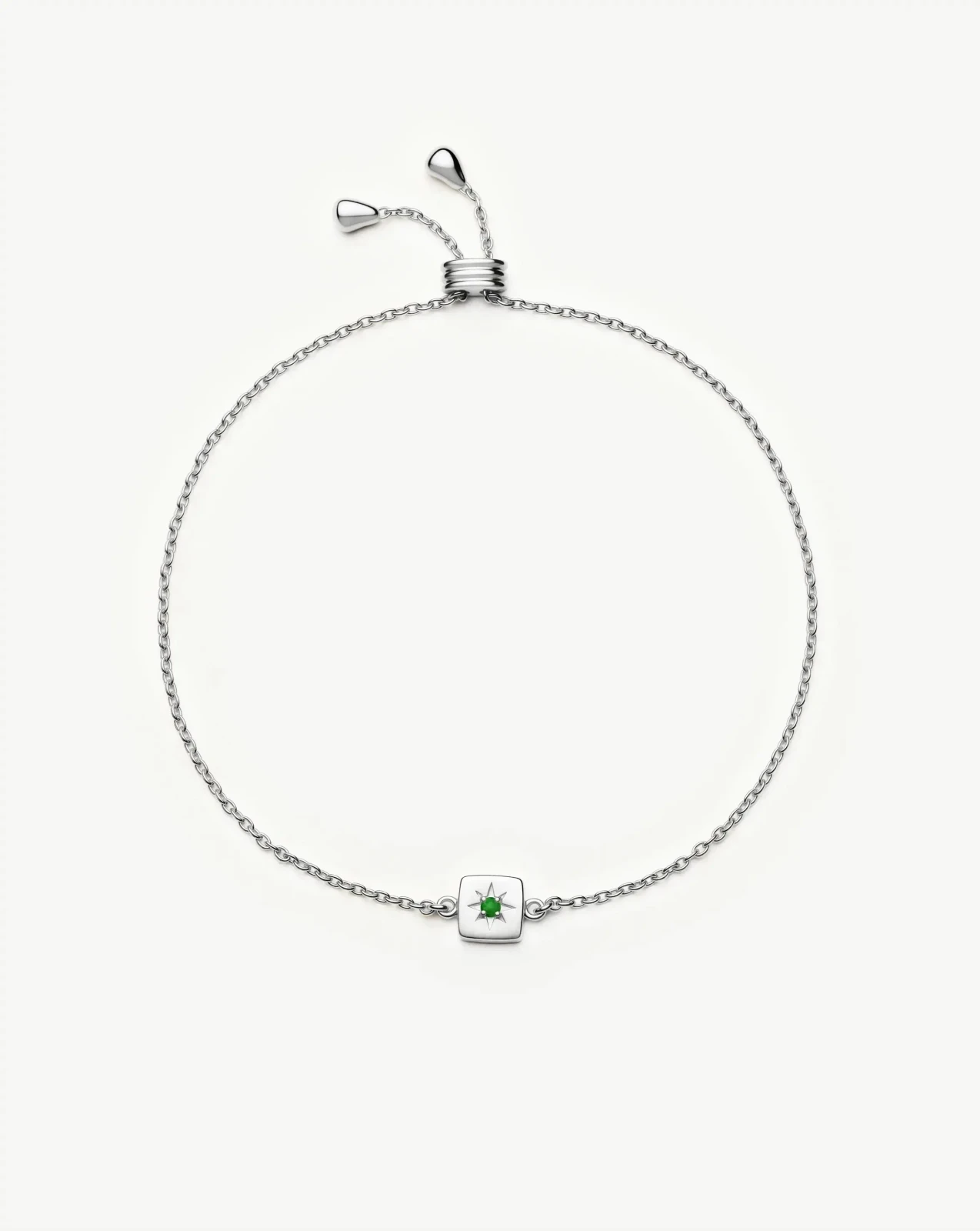 May Birthstone Slider Bracelet | Silver Plated/Green Onyx