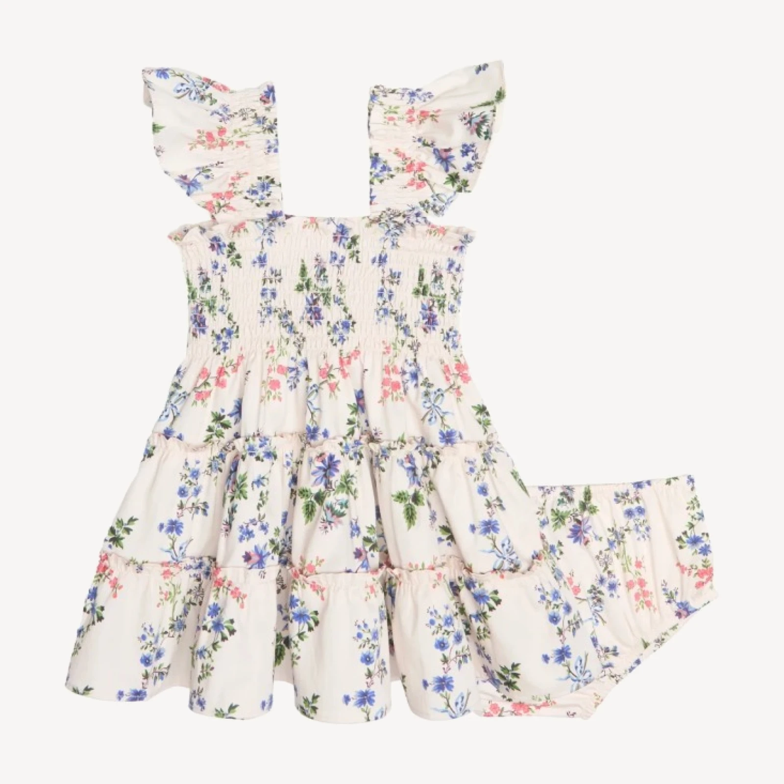 The Baby Ellie Nap Dress - Pink Scallop Bow Chintz