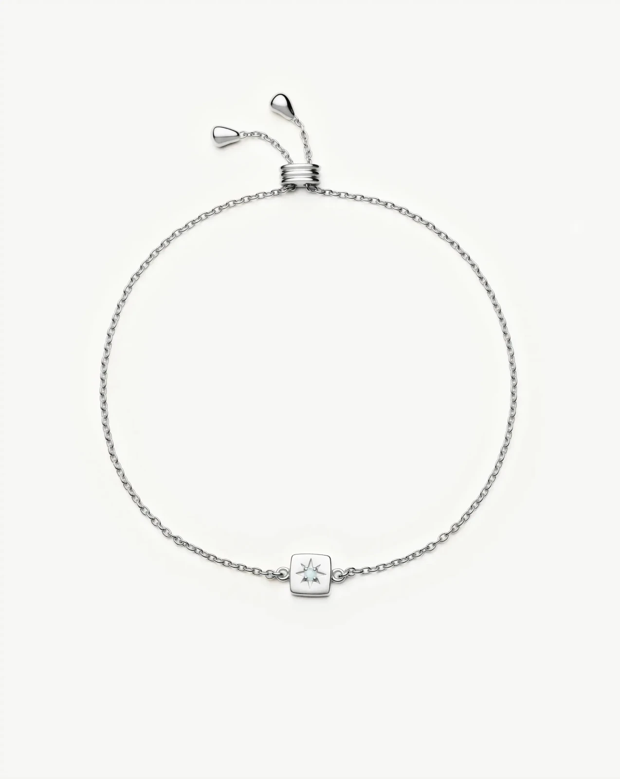 March Birthstone Slider Bracelet | Silver Plated/Milky Aquamarine