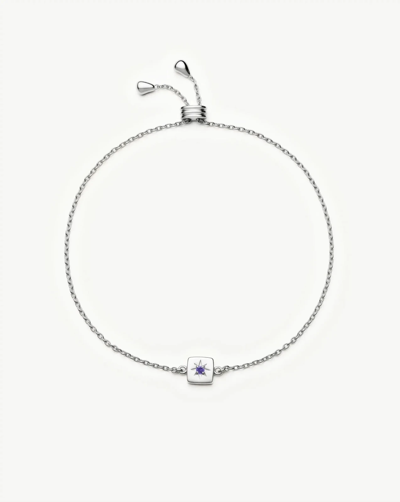 Feburary Birthstone Slider Bracelet | Silver Plated/Natural Amethyst