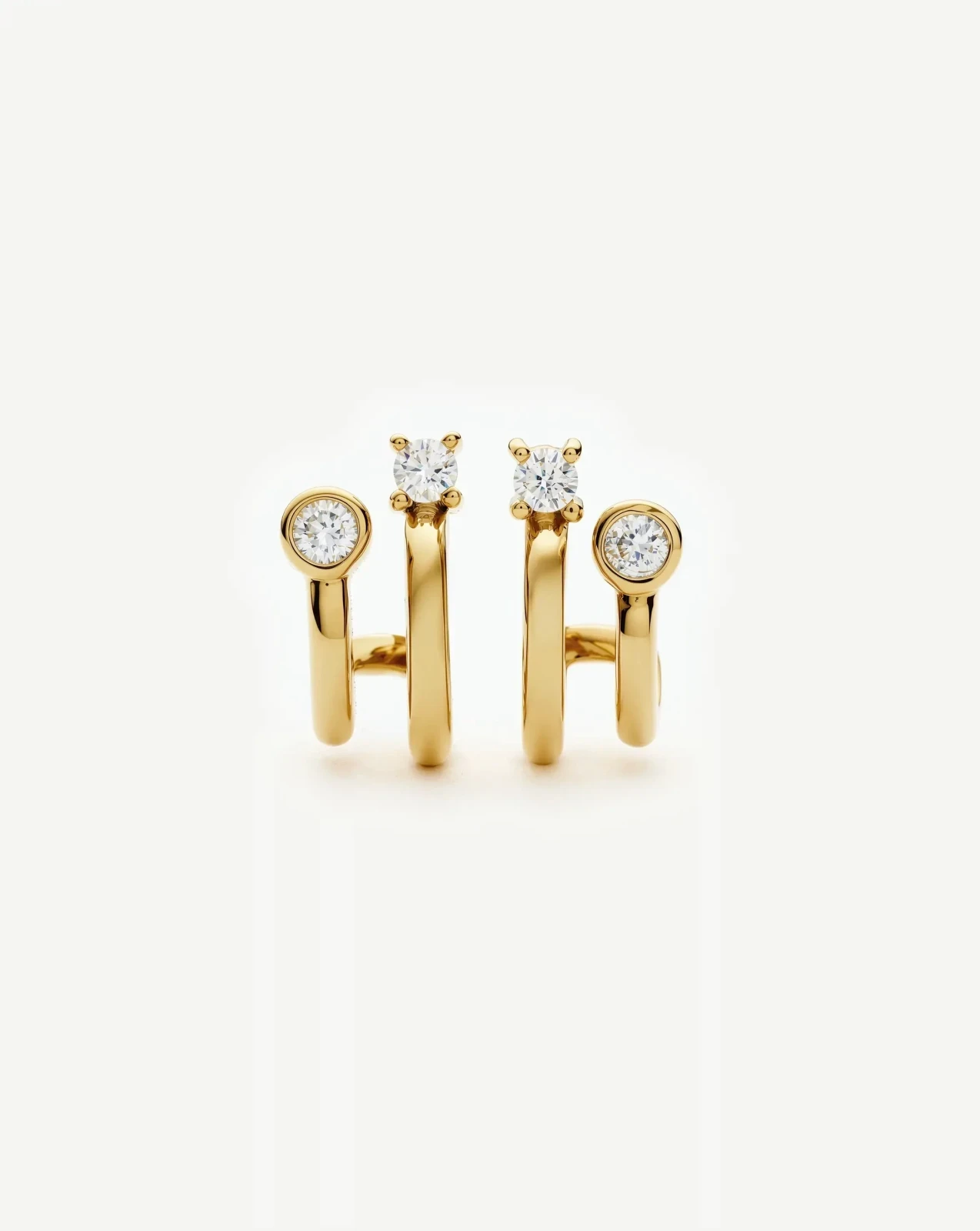 Stone Double Huggie Earrings | 18ct Gold Plated/Cubic Zirconia