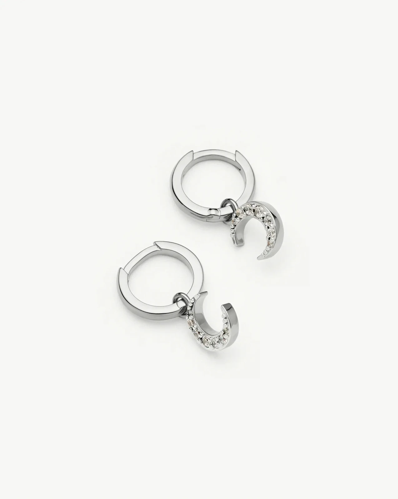 Crescent Moon Mini Charm Hoop Earrings | Silver Plated/Cubic Zirconia