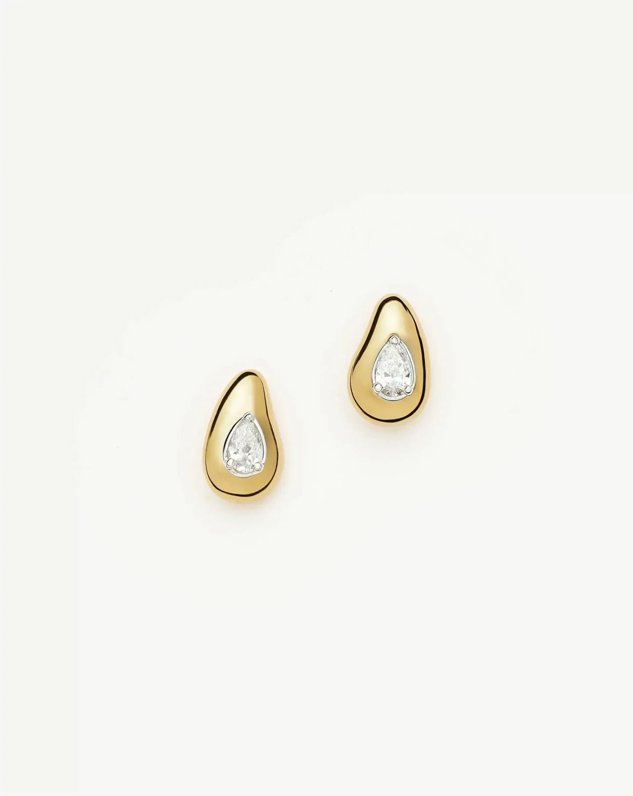 Molten Teardrop Diamond Stud Earrings | 18ct Gold Vermeil/Lab grown Diamond