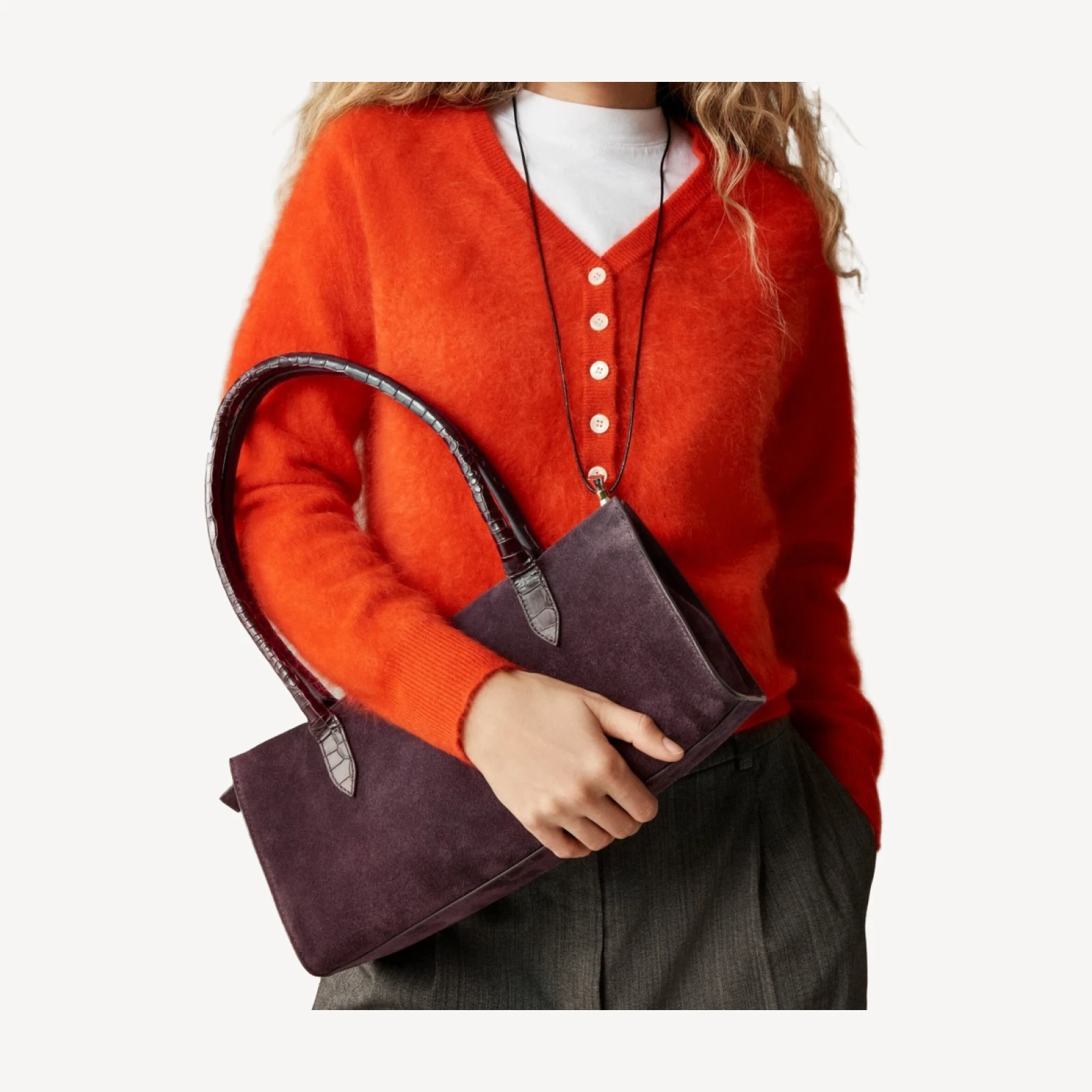 Berkeley structured shoulder bag in suede and croc-embossed leather