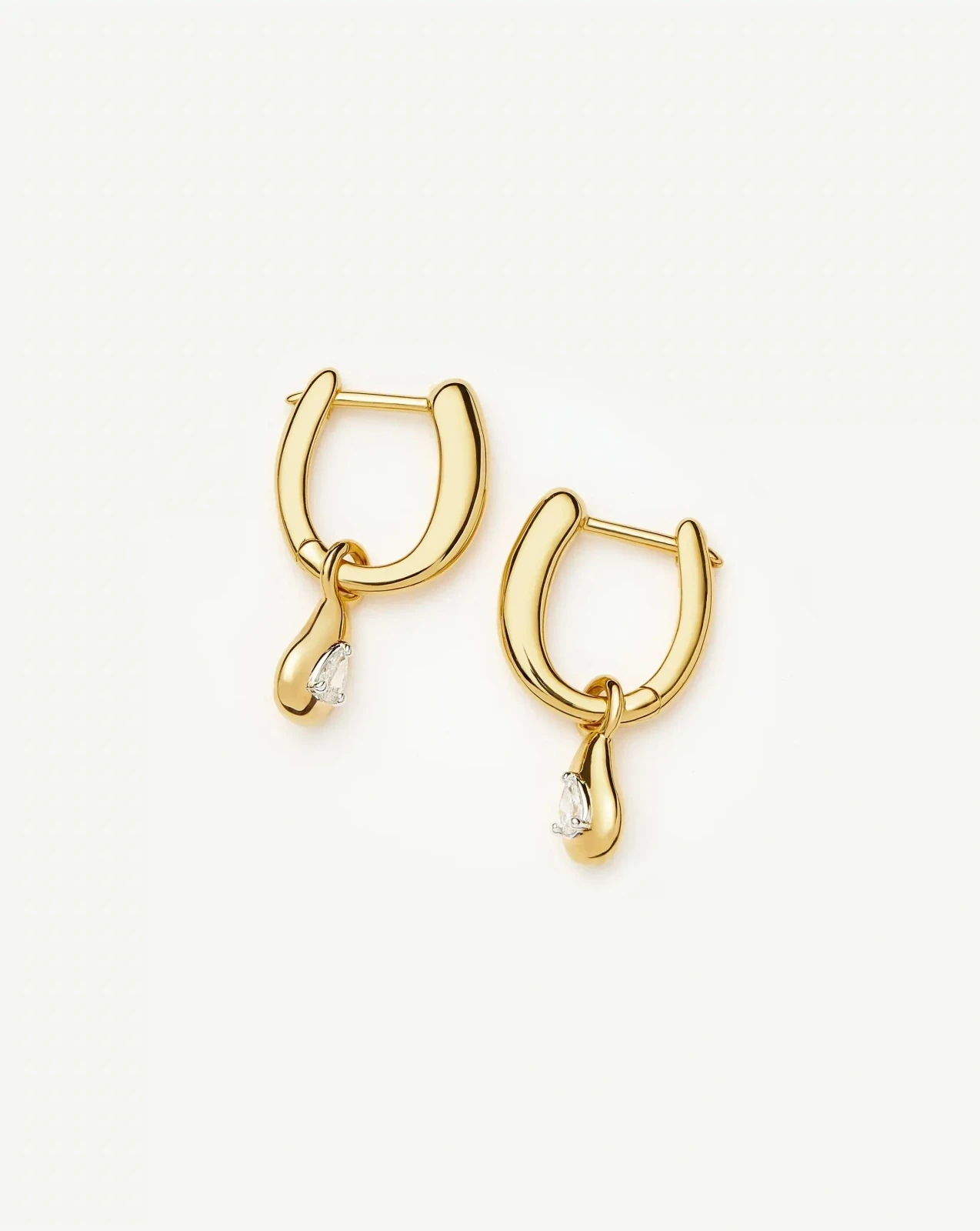 Molten Teardrop Diamond Charm Hoop Earrings | 18ct Gold Vermeil/Lab grown Diamond