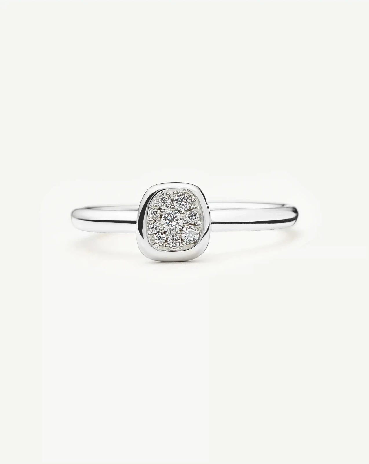 Molten Soft Square Pavé Ring | Silver Plated/Cubic Zirconia