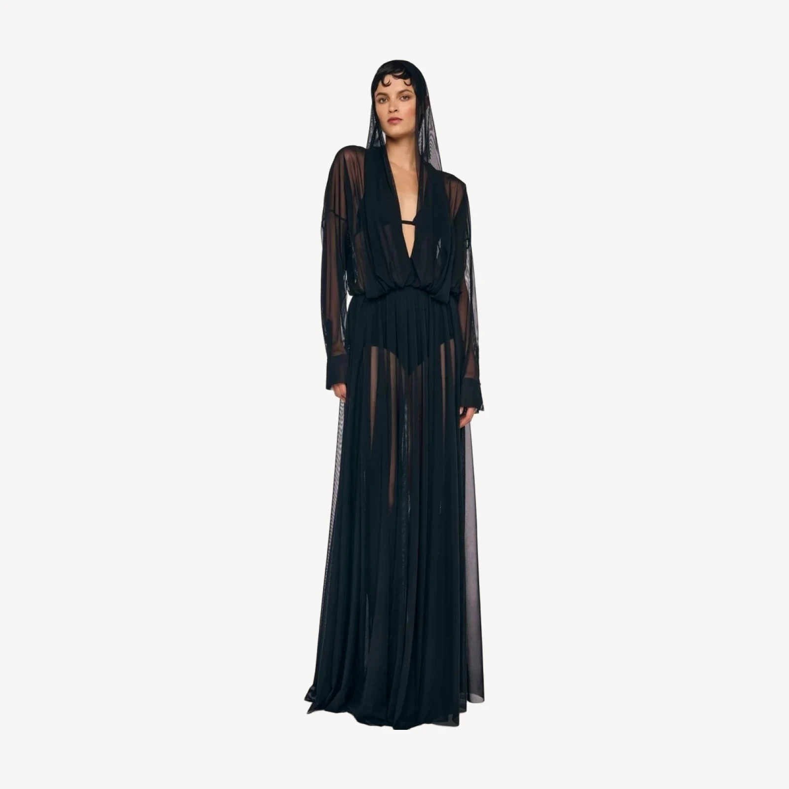HOODED SUPER OS BF NK SHIRT FLARED GOWN