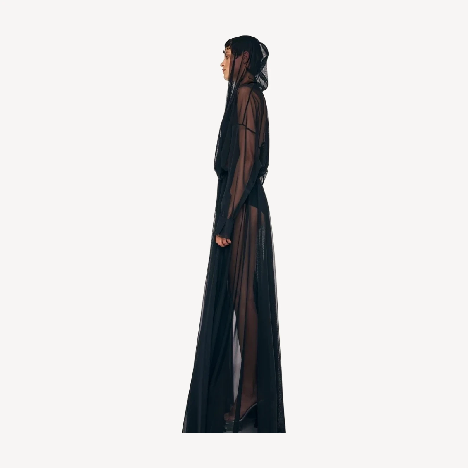 HOODED SUPER OS BF NK SHIRT FLARED GOWN