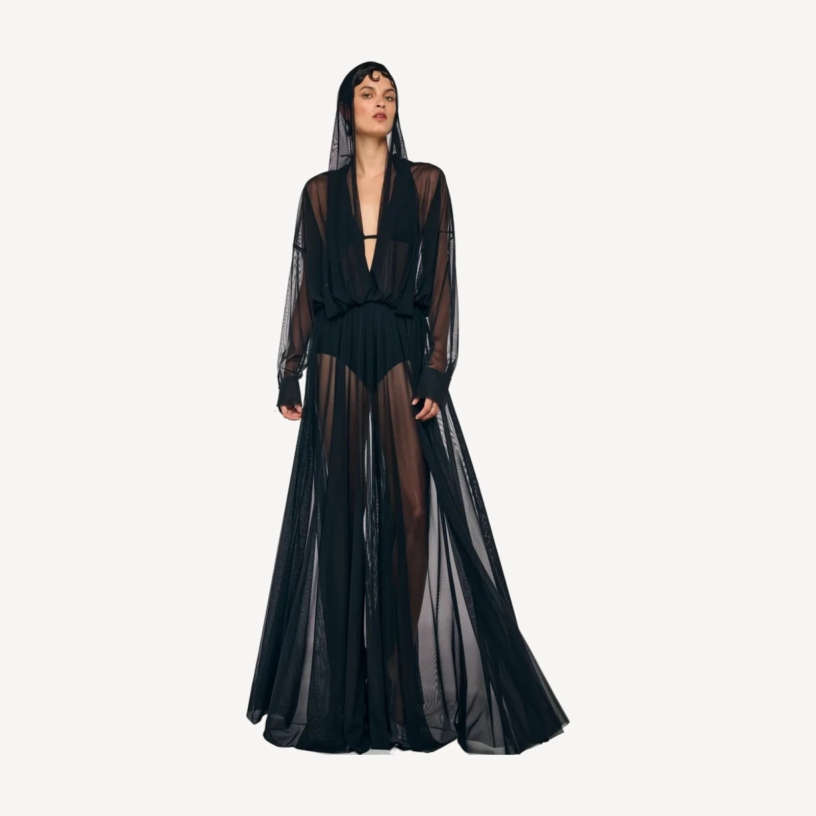 HOODED SUPER OS BF NK SHIRT FLARED GOWN