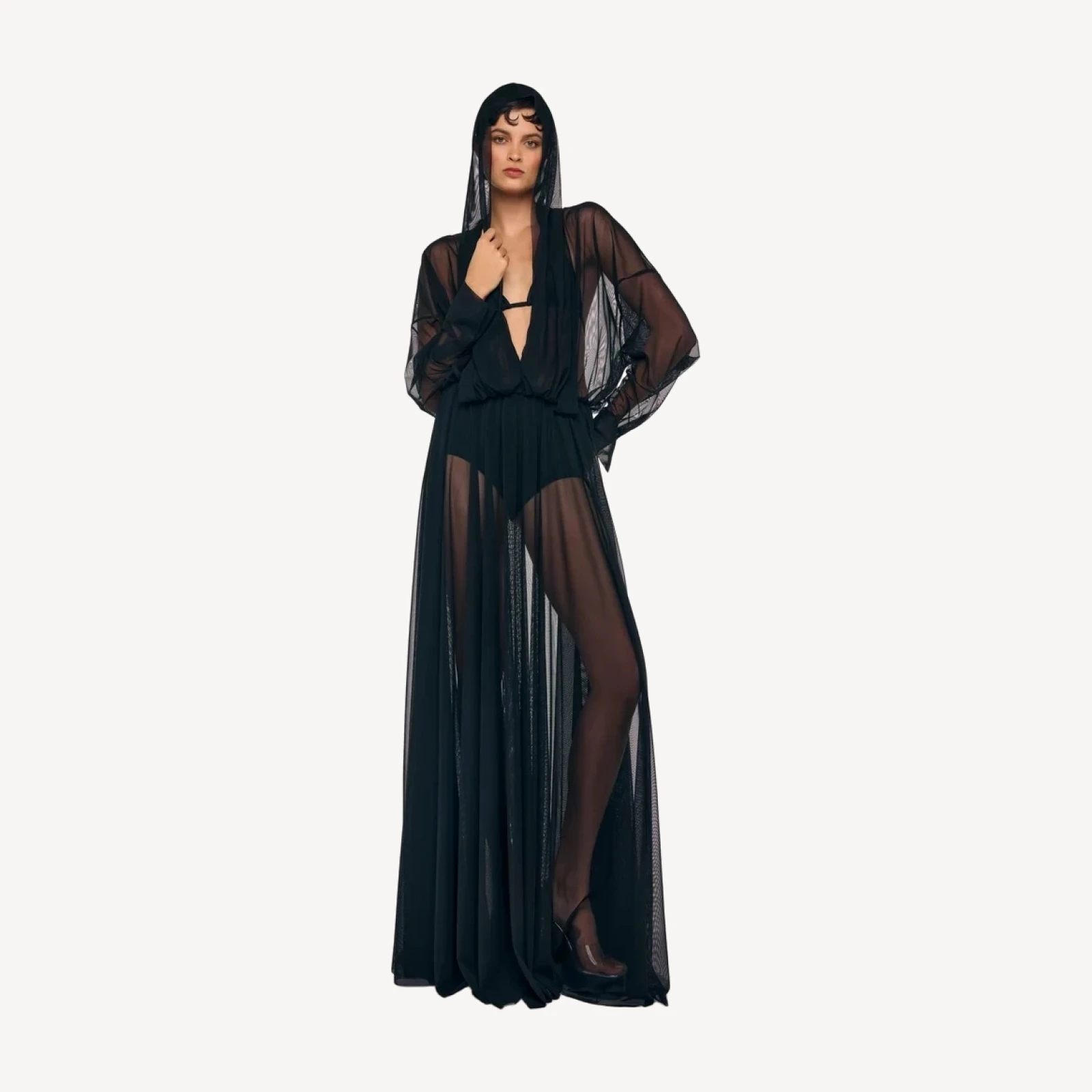 HOODED SUPER OS BF NK SHIRT FLARED GOWN