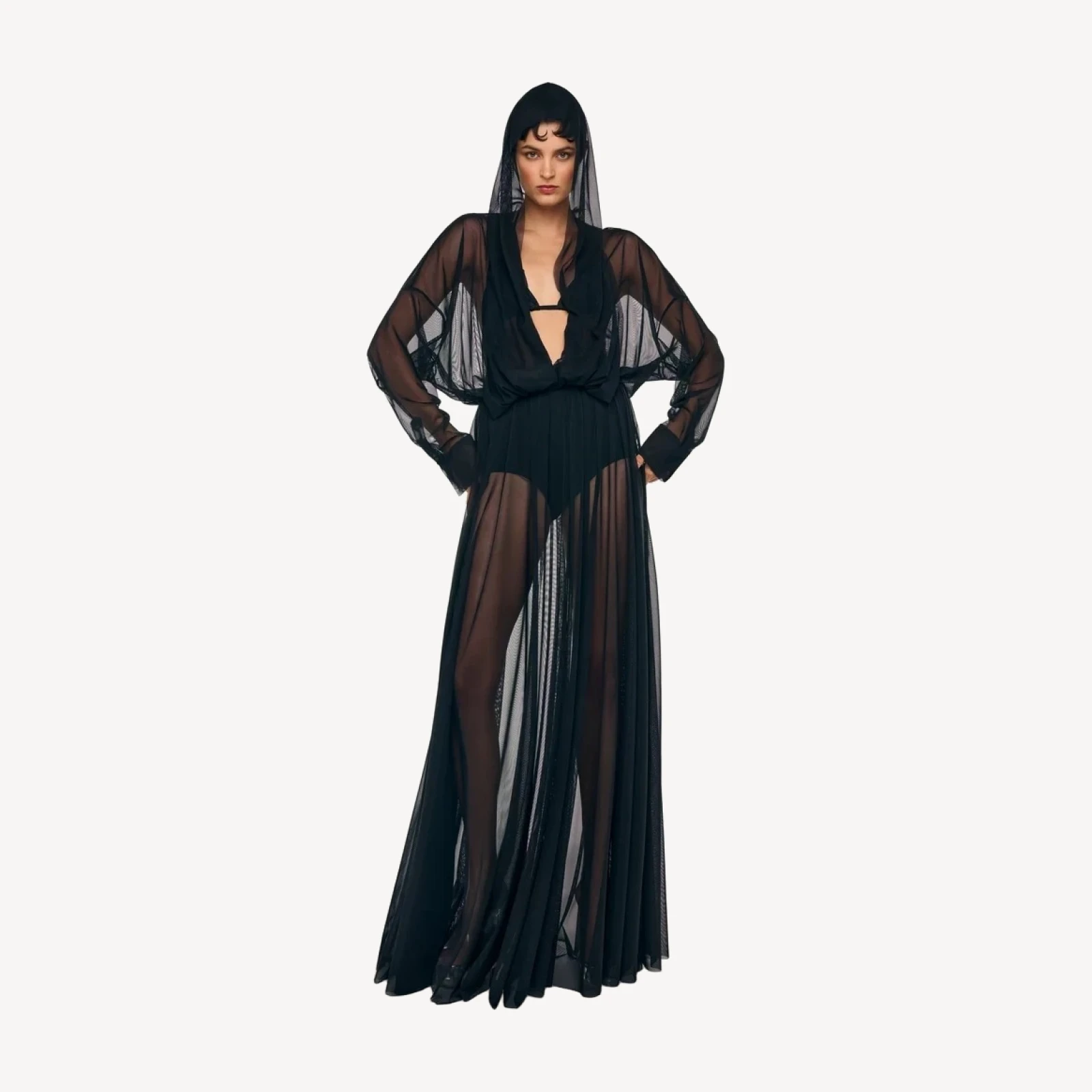 HOODED SUPER OS BF NK SHIRT FLARED GOWN