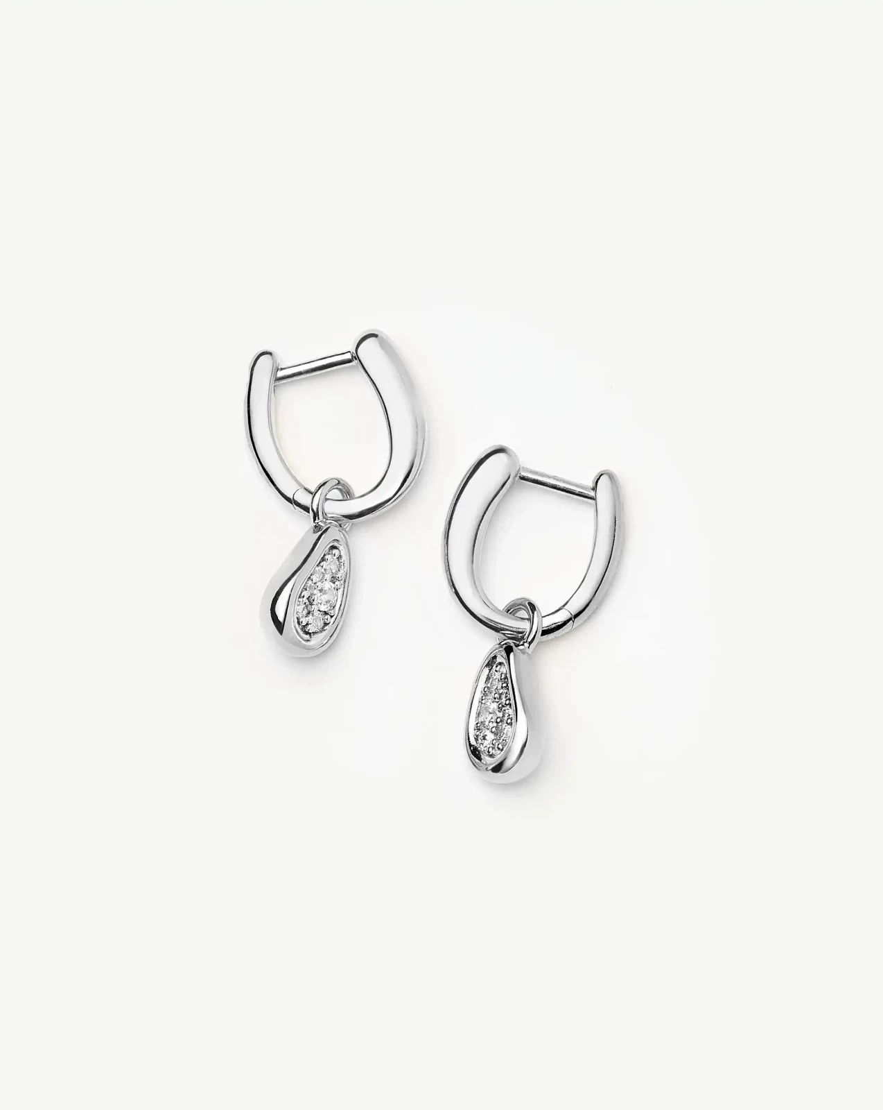 Molten Teardrop Pavé Charm Hoop Earrings | Silver Plated/Cubic Zirconia