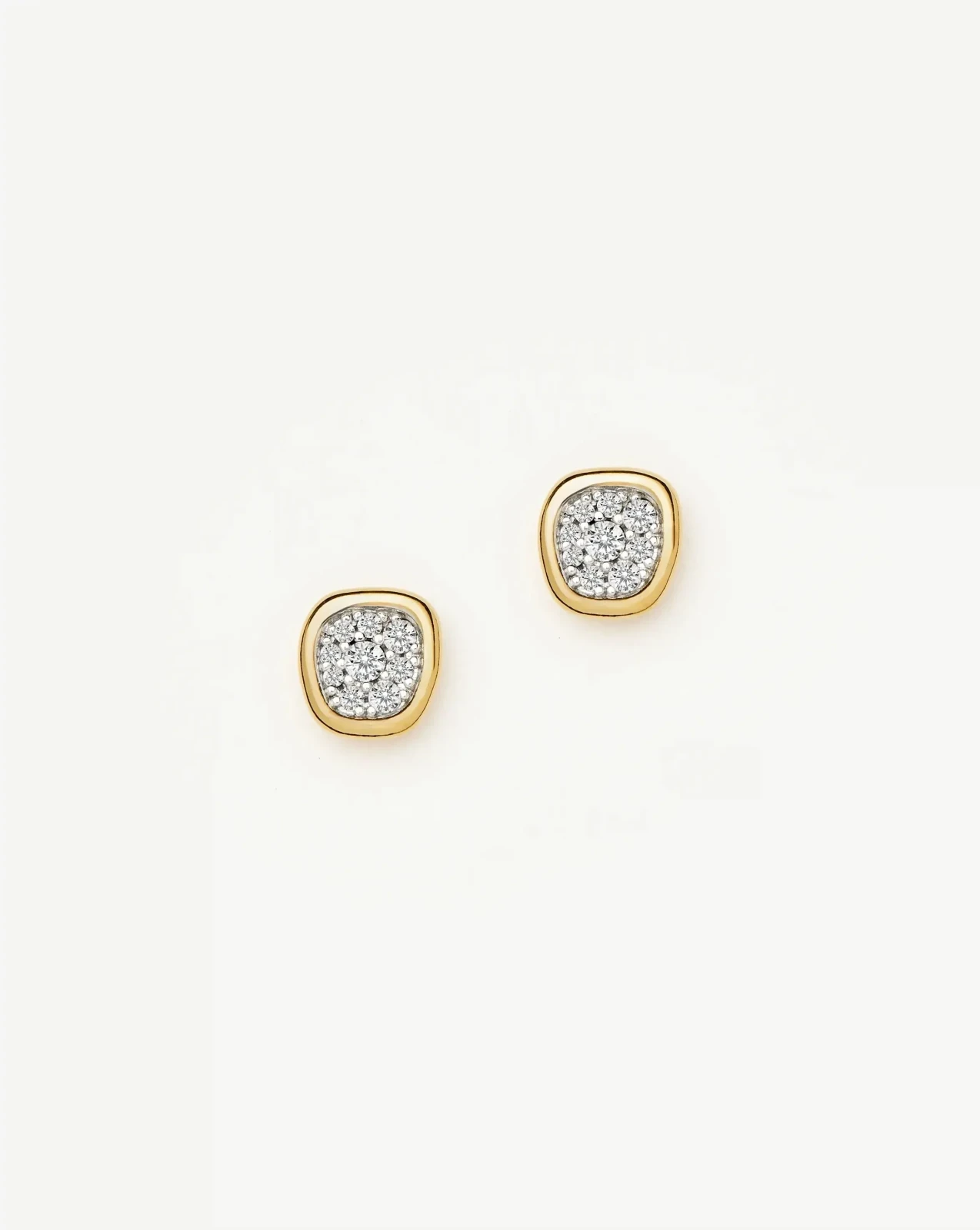 Molten Soft Square Pavé Stud Earrings | 18ct Gold Plated/Cubic Zirconia