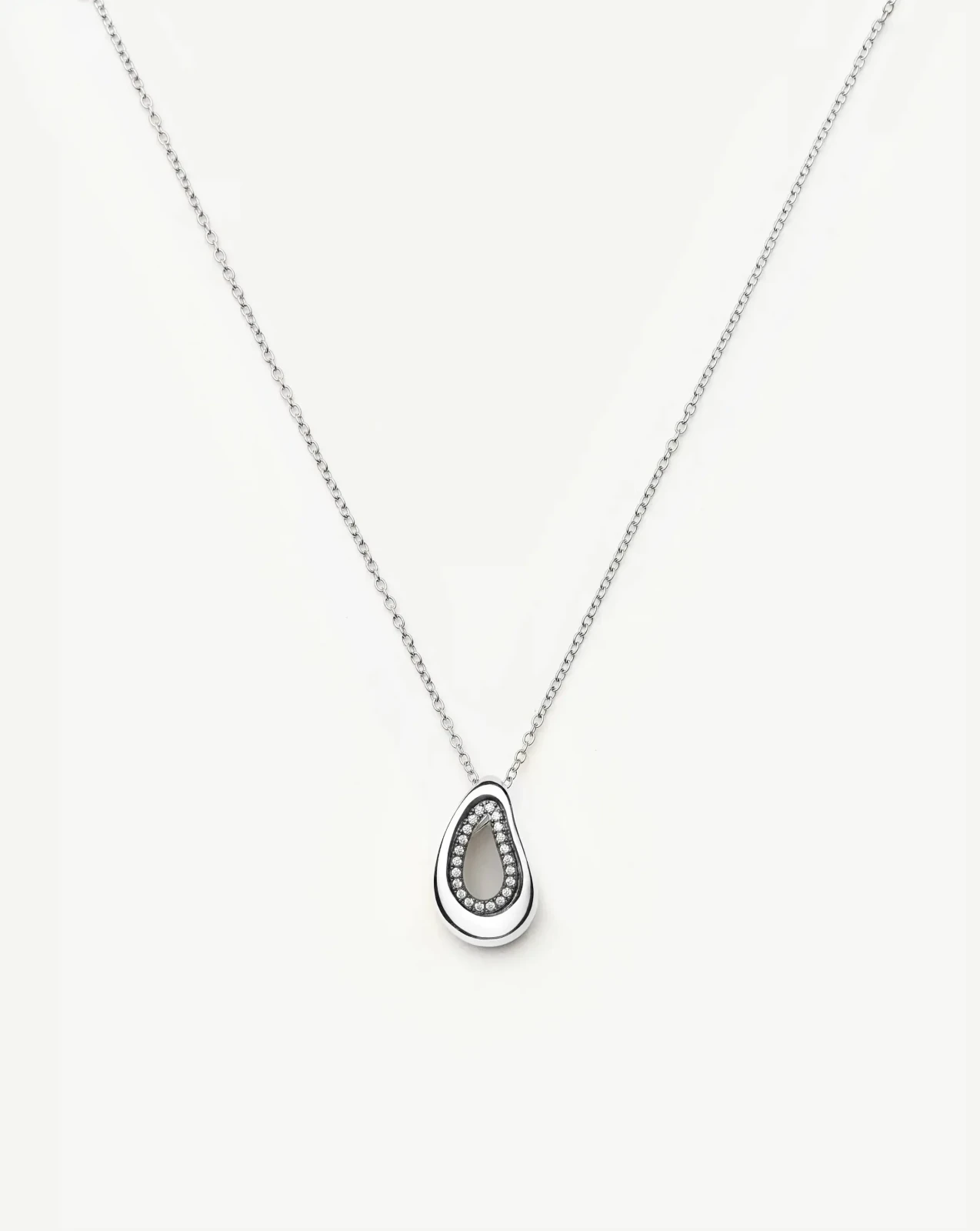 Molten Teardrop Pavé Pendant Necklace | Silver Plated/Cubic Zirconia